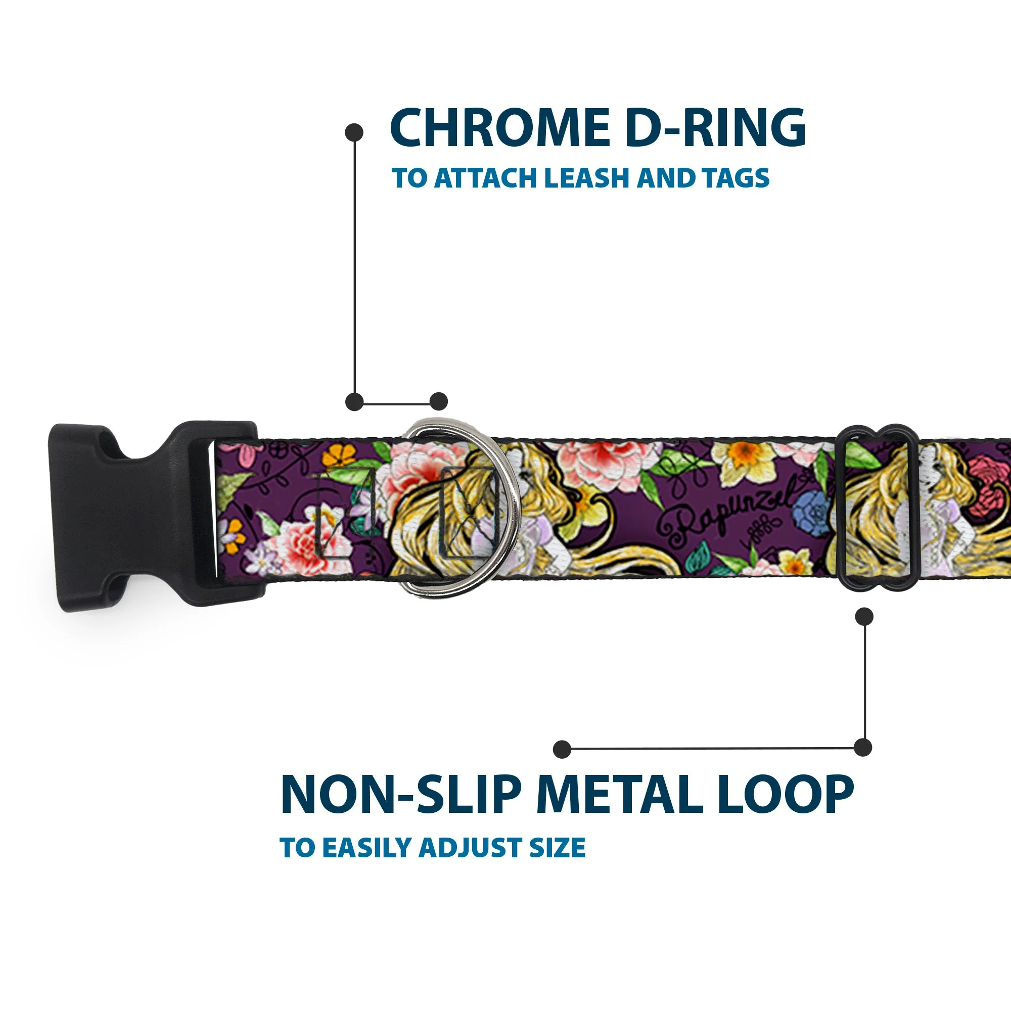 Plastic Clip Collar - Rapunzel Poses/Floral Collage Sketch Purple - Image 5