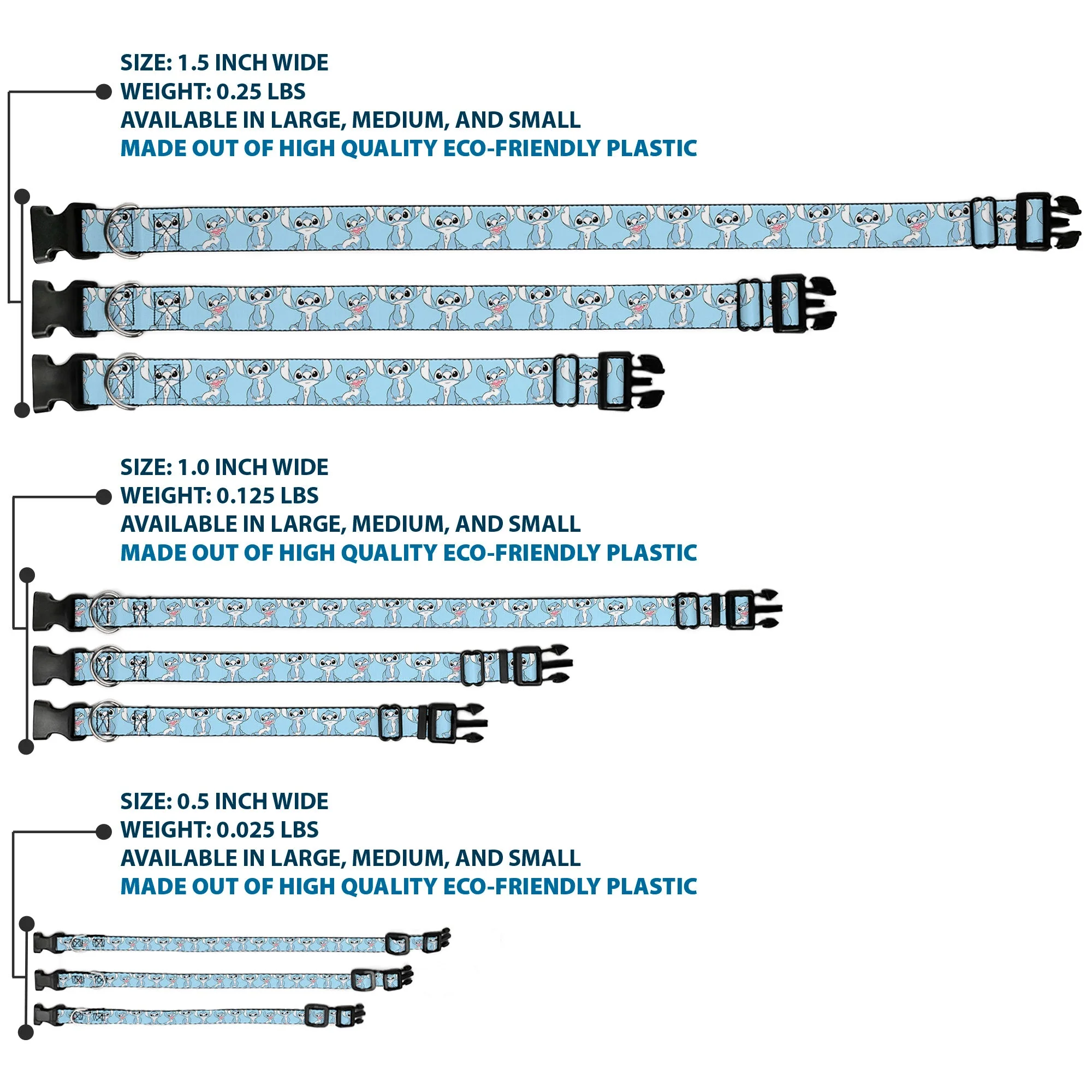 Plastic Clip Collar - Stitch 3-Poses Sky Blue/Black/White - Image 3