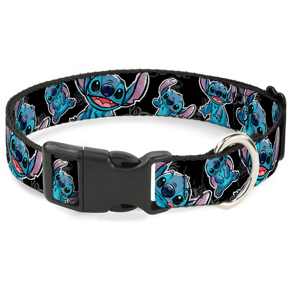 Plastic Clip Collar - Stitch Poses/Hibiscus Sketch Black/Gray/Blue