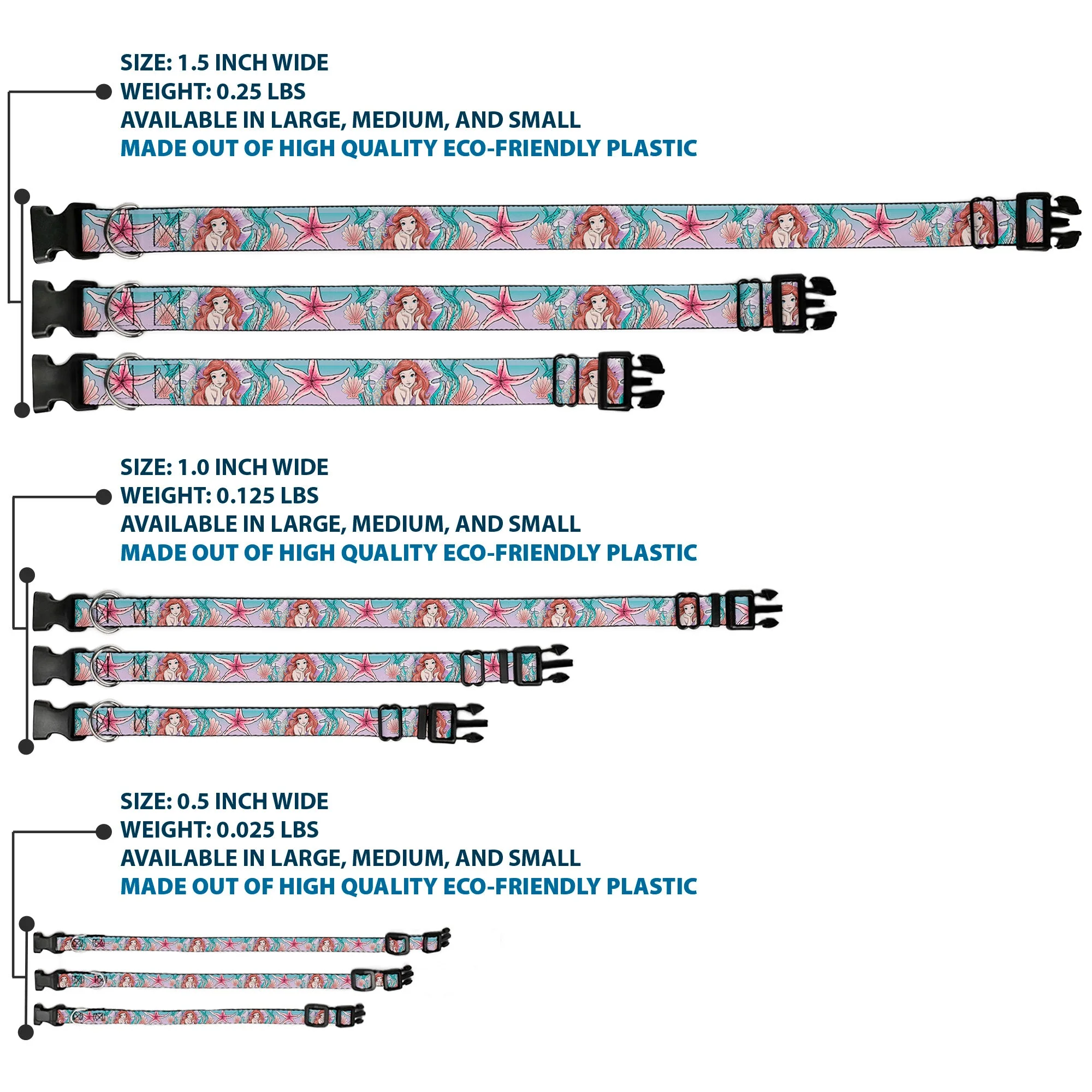 Plastic Clip Collar - The Little Mermaid Ariel Sketch4 Pose/Shells/Kelp Blues/Pinks - Image 3