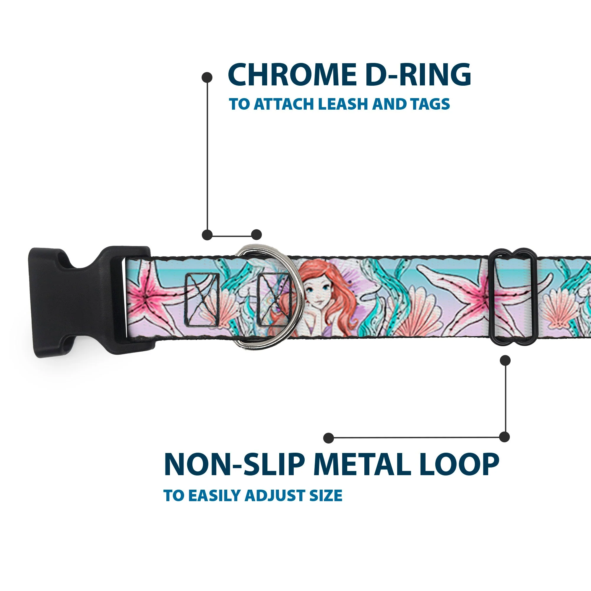 Plastic Clip Collar - The Little Mermaid Ariel Sketch4 Pose/Shells/Kelp Blues/Pinks - Image 5