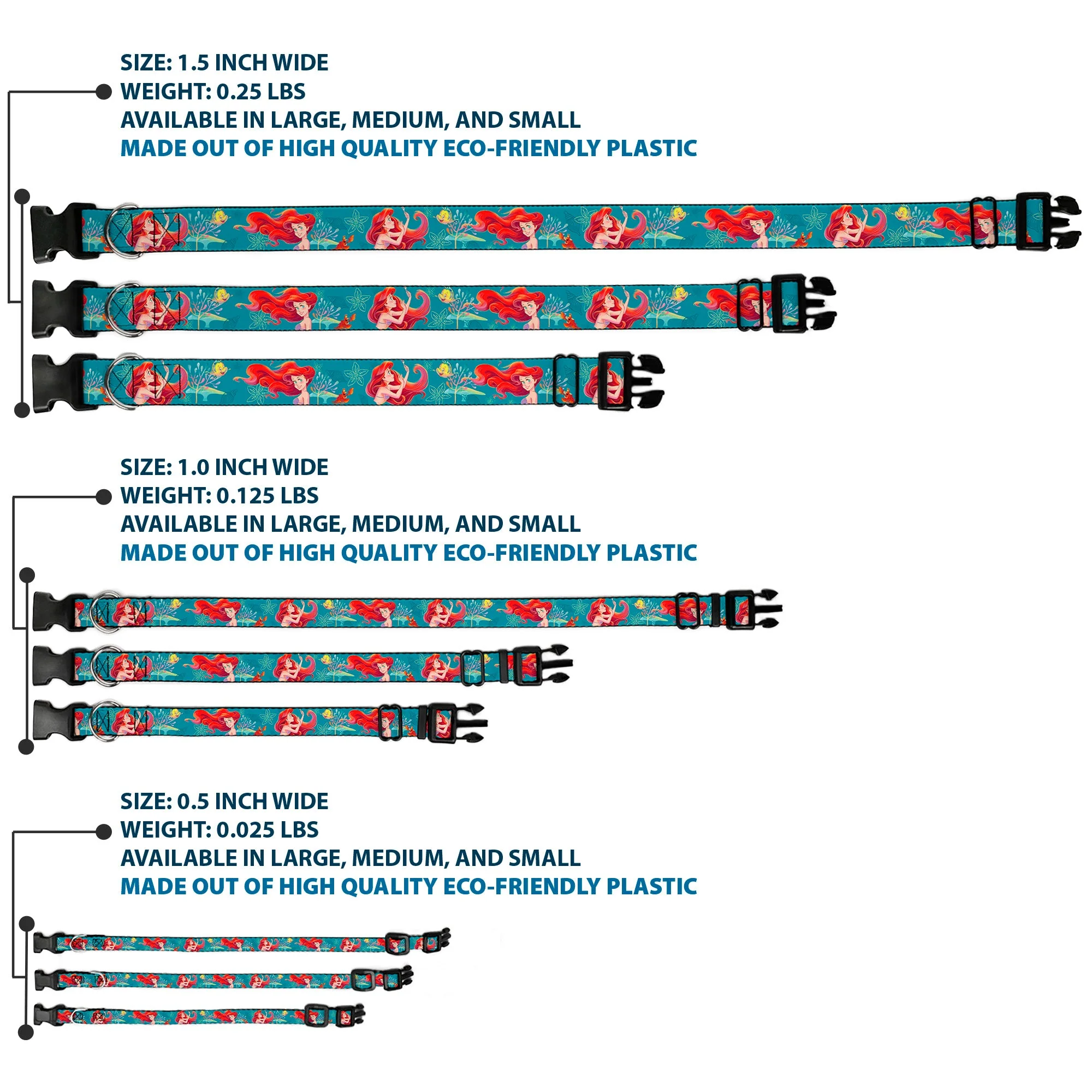 Plastic Clip Collar - The Little Mermaid Flounder and Sebastian Under the Sea Greens - Image 3