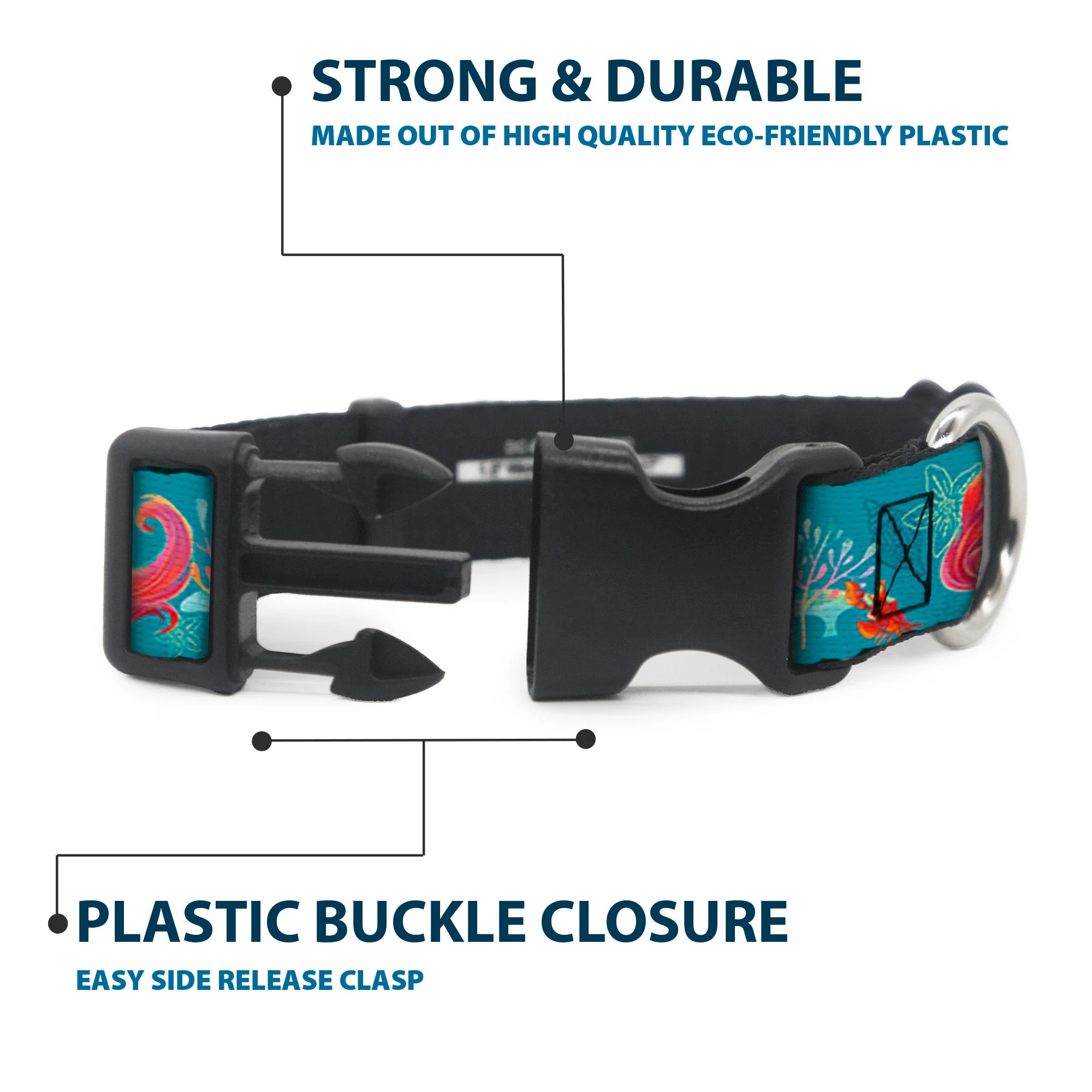 Plastic Clip Collar - The Little Mermaid Flounder and Sebastian Under the Sea Greens - Image 4