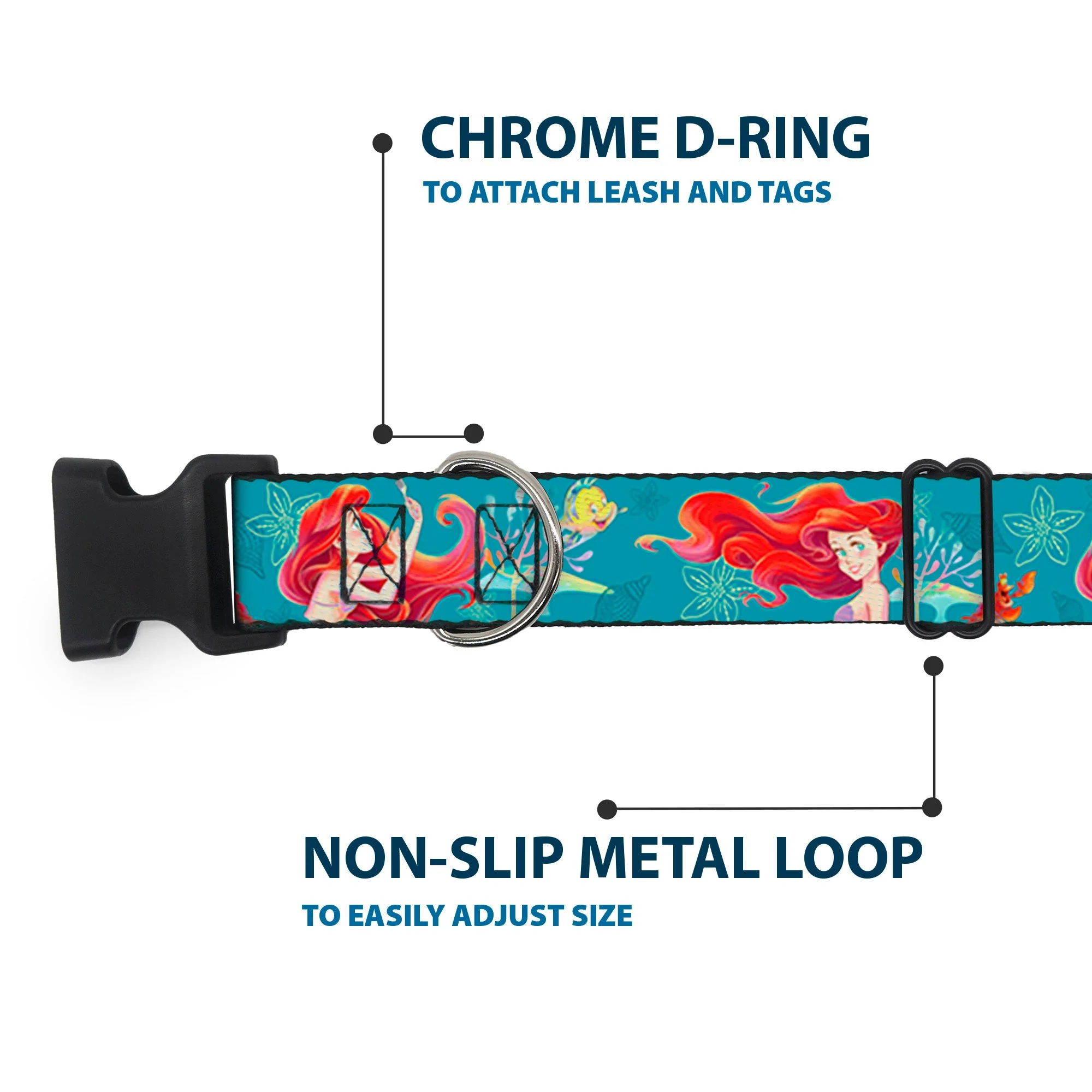 Plastic Clip Collar - The Little Mermaid Flounder and Sebastian Under the Sea Greens - Image 5