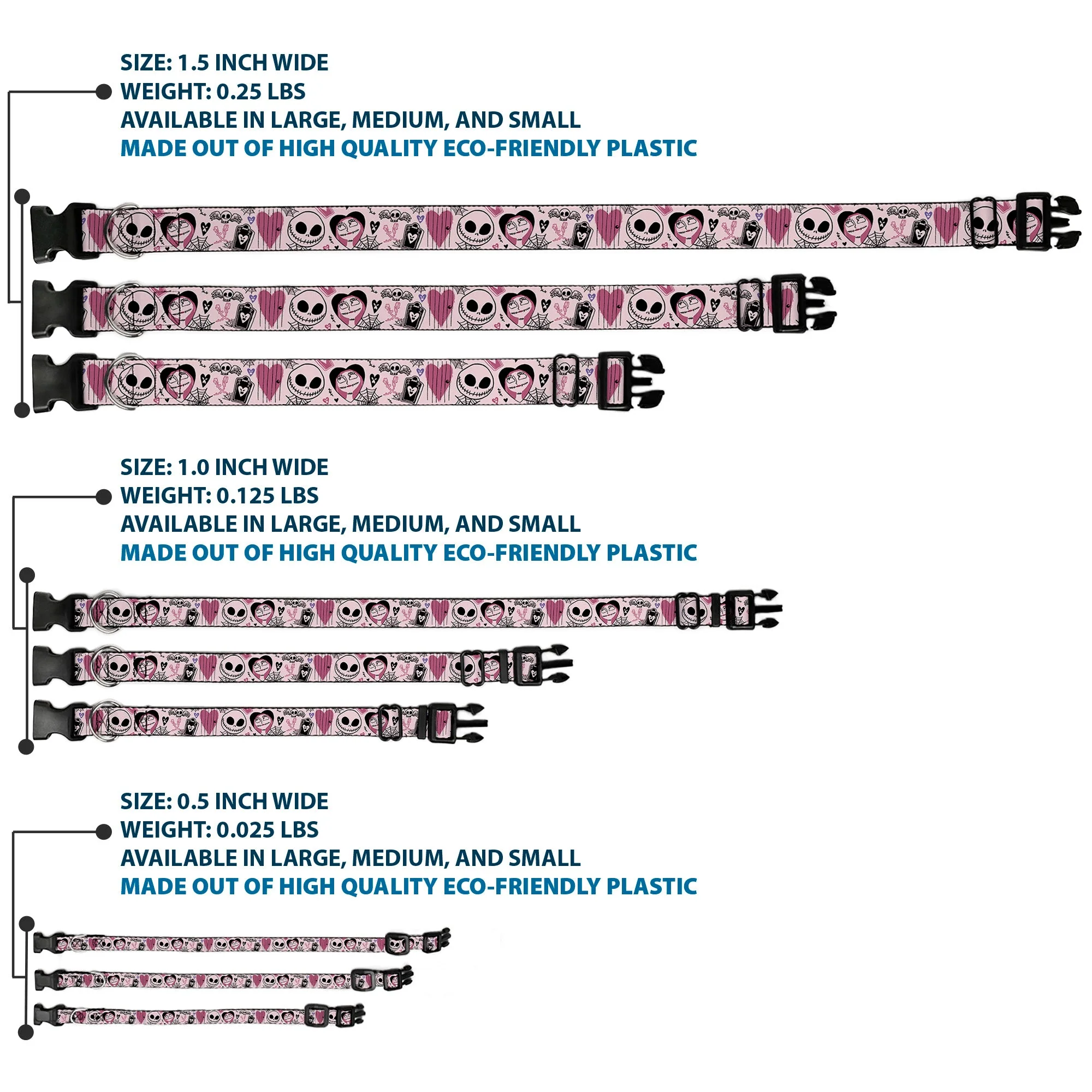 Plastic Clip Collar - The Nightmare Before Christmas Jack and Sally Doodles Pinks/Black - Image 3