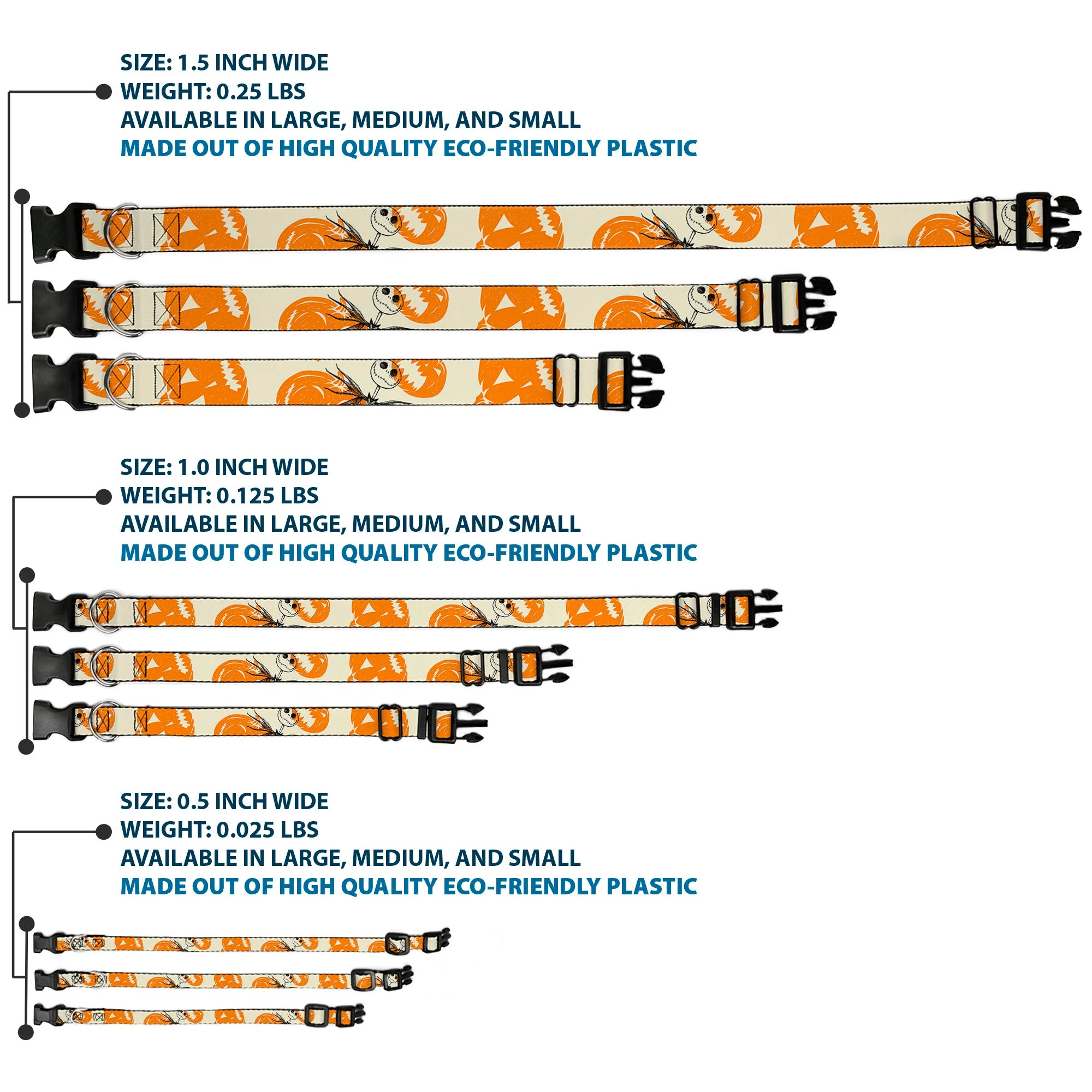 Plastic Clip Collar - The Nightmare Before Christmas Jack Pose and Pumpkins Collage Ivory/Orange/Black - Image 3