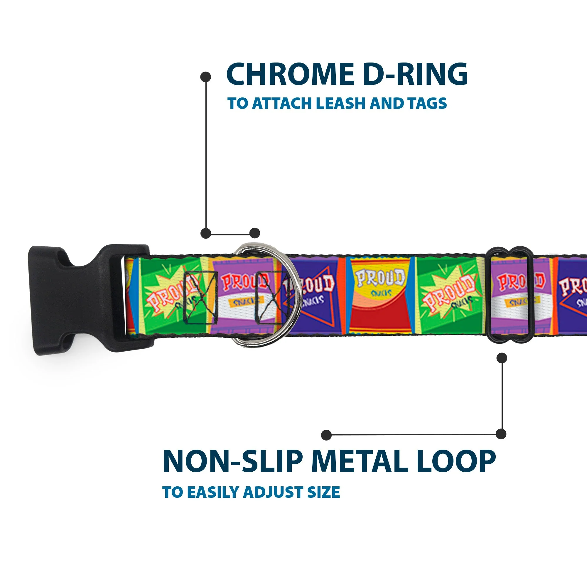 Plastic Clip Collar - The Proud Family PROUD SNACKS Logo Blocks Multi Color - Image 5