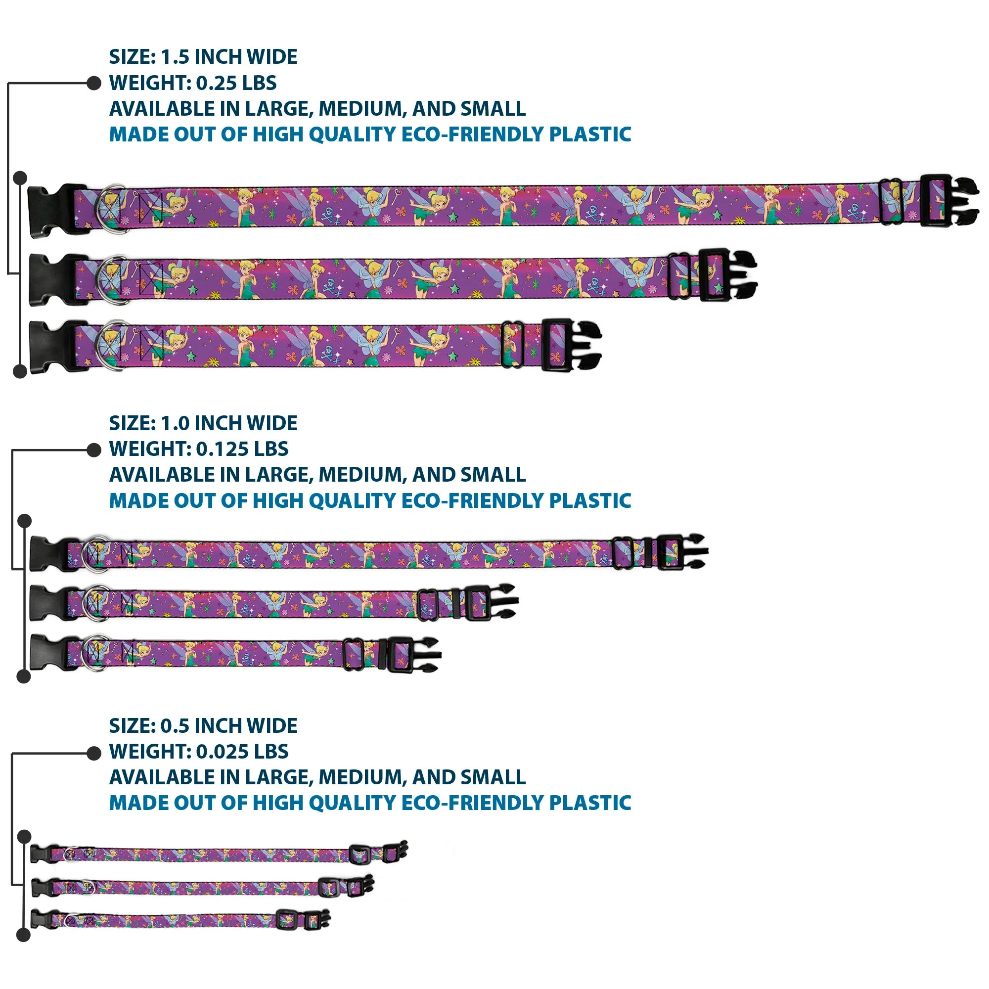 Plastic Clip Collar - Tinker Bell Poses/Flowers/Stars/Skull Purple - Image 3