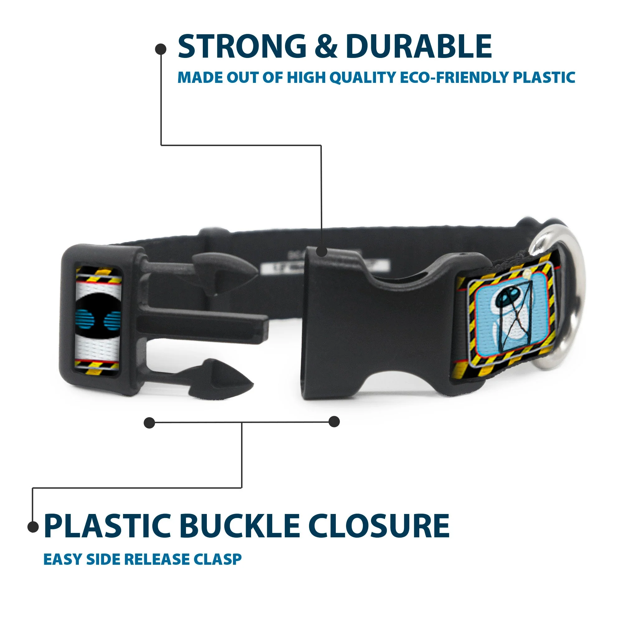 Plastic Clip Collar - WALL-E & EVE Pose/Face Hazard Blocks Gray/Yellow/Black - Image 4