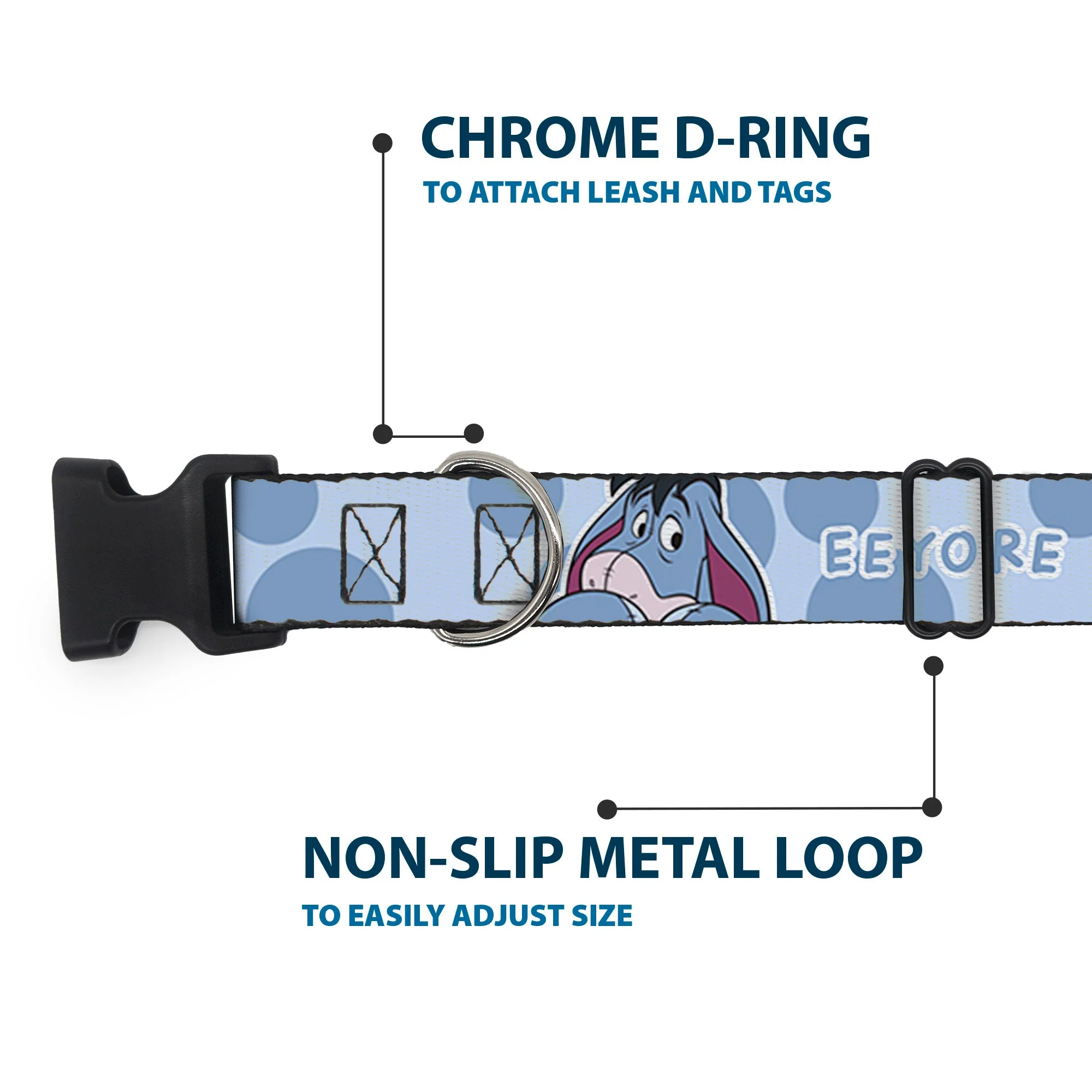 Plastic Clip Collar - Winnie the Pooh Eeyore Text and Expression Close-Up Dot Blues - Image 5