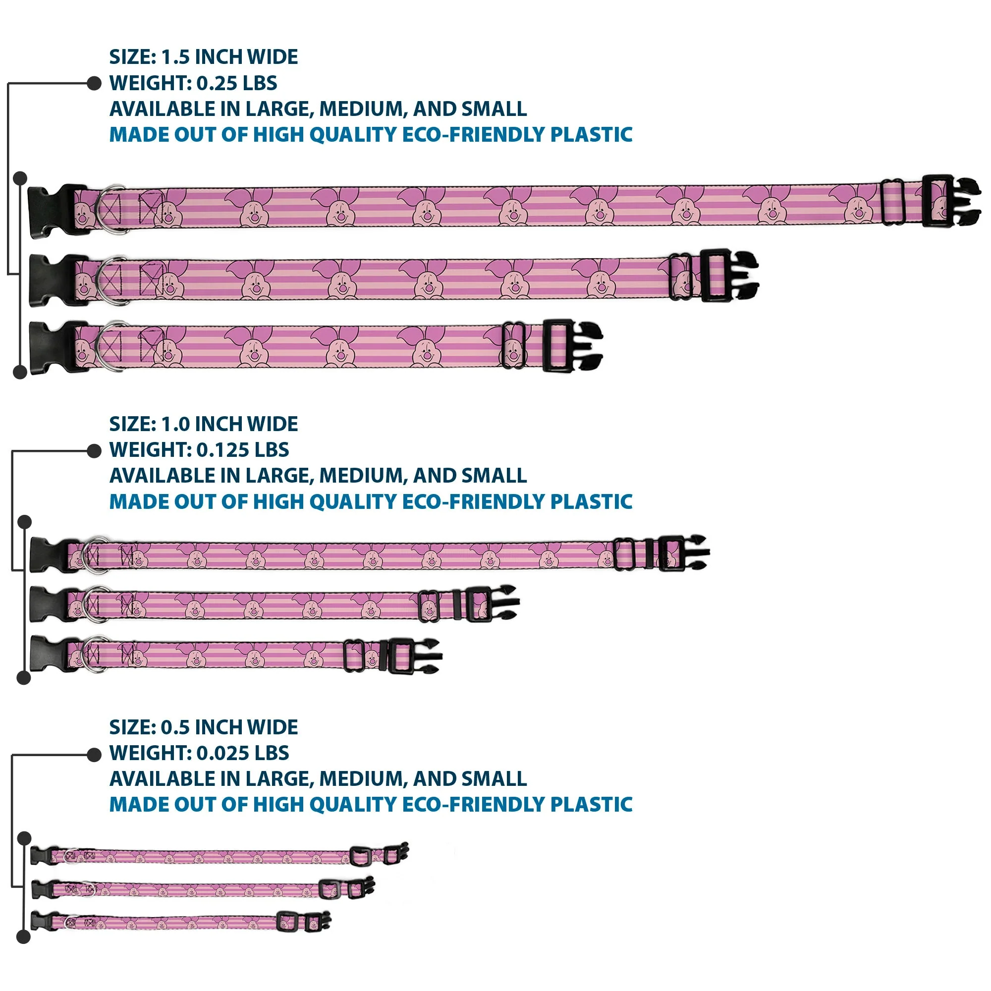 Plastic Clip Collar - Winnie the Pooh Piglet Expression Close-Up Stripe Pinks - Image 3