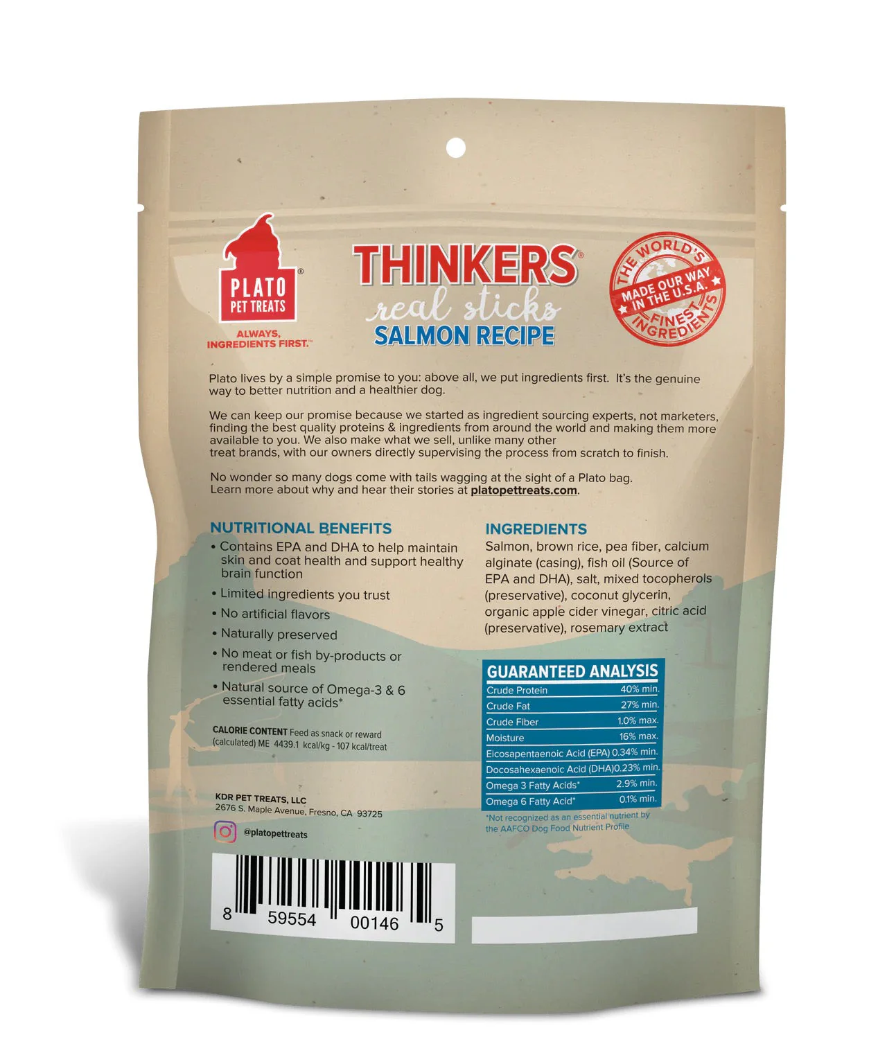 Plato Thinkers Salmon Sticks Dog Treats (10oz) - Image 2