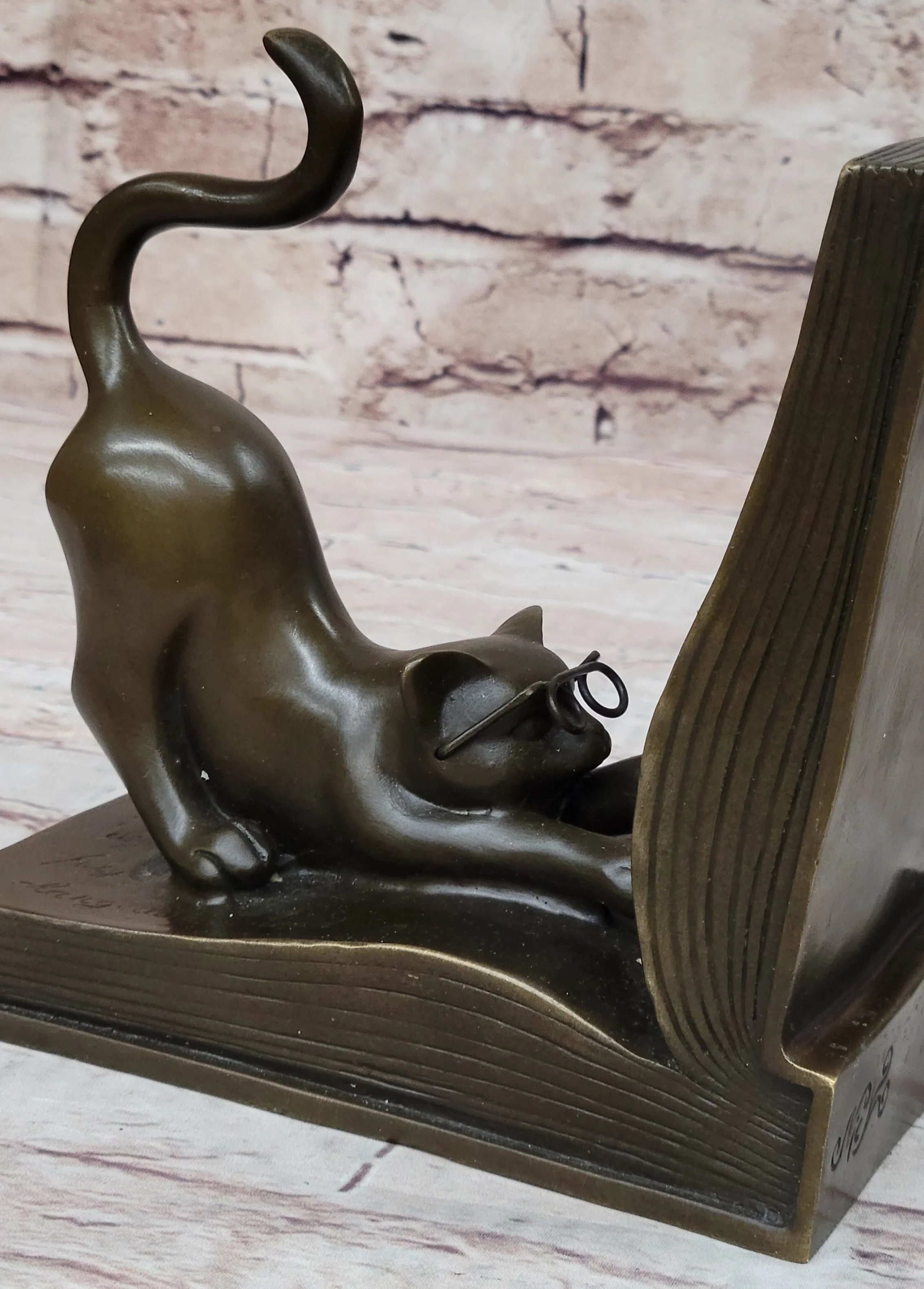 Playful Bronze Cat Bookends; Whimsical Feline Library Décor Signed Original Art - Image 5
