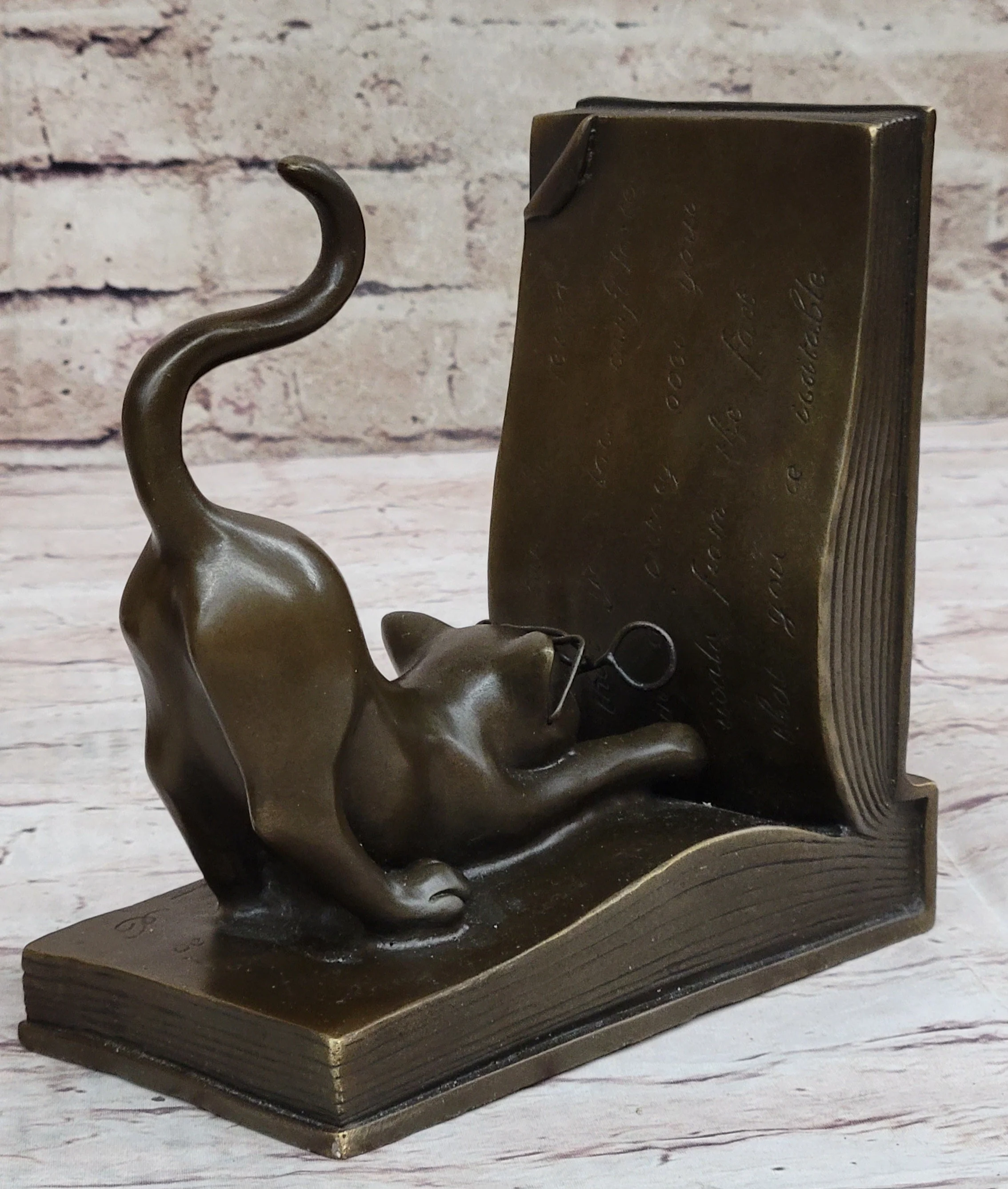 Playful Bronze Cat Bookends; Whimsical Feline Library Décor Signed Original Art - Image 8