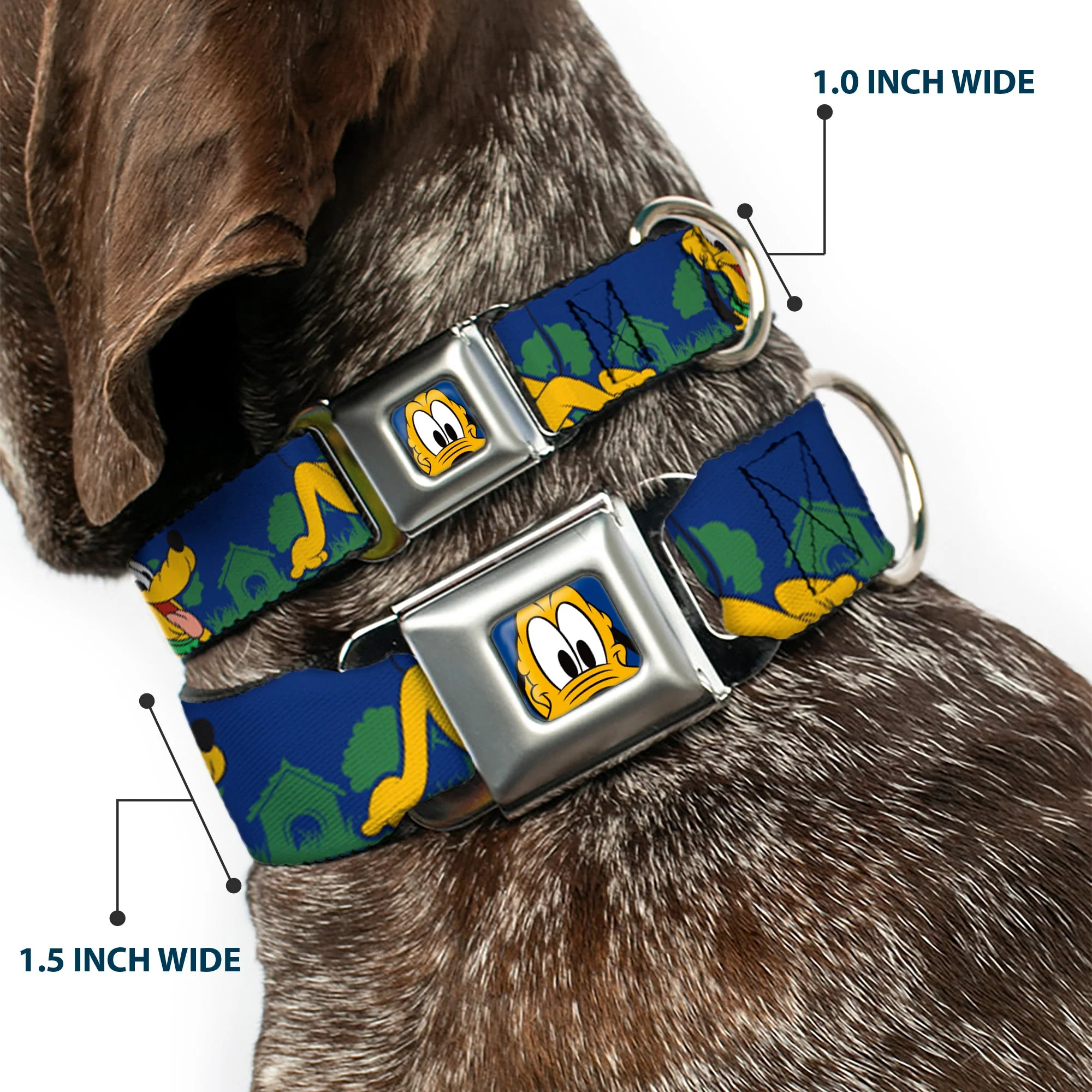 Pluto Face CLOSE-UP Blue Seatbelt Buckle Collar - Pluto 4-Poses/Landscape Blue/Green - Image 2