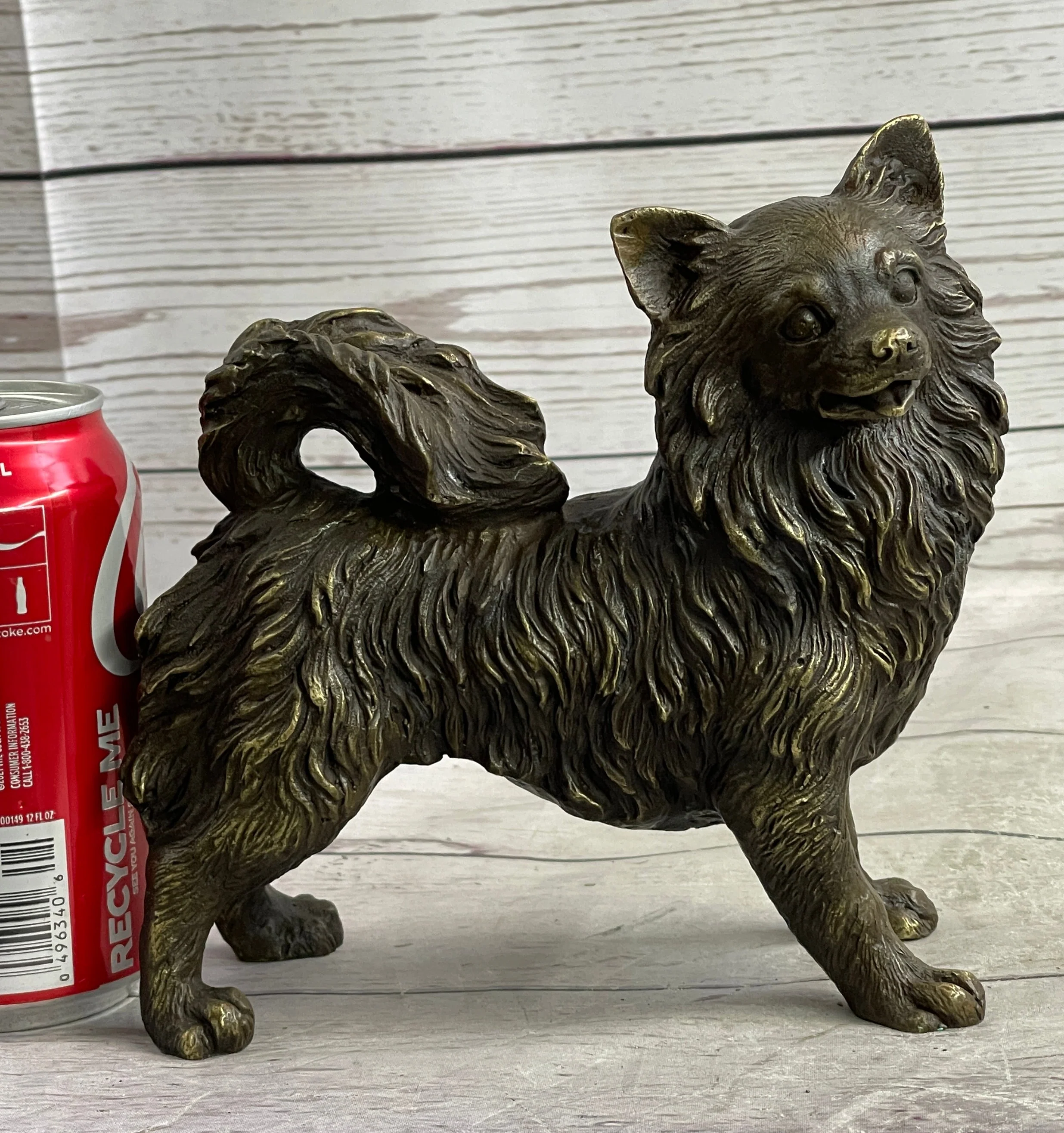 Pomeranian Breed Puppy Dog Bronze Figurine Figure Sculpture Statue Signed Art - Image 2