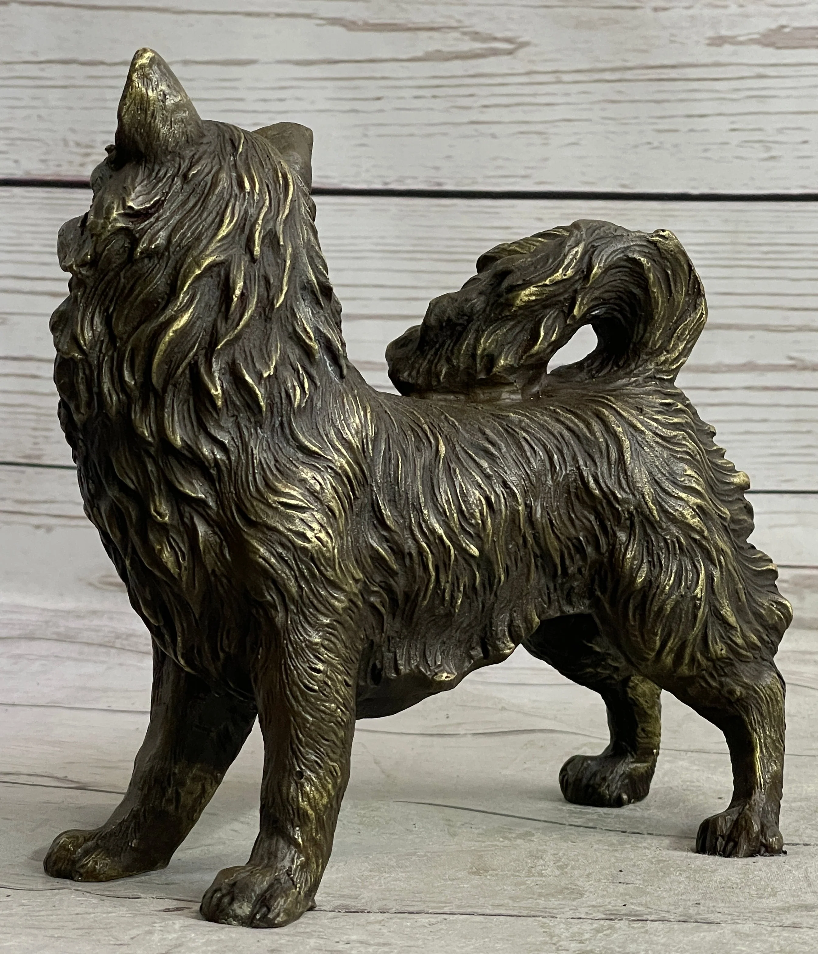 Pomeranian Breed Puppy Dog Bronze Figurine Figure Sculpture Statue Signed Art - Image 4