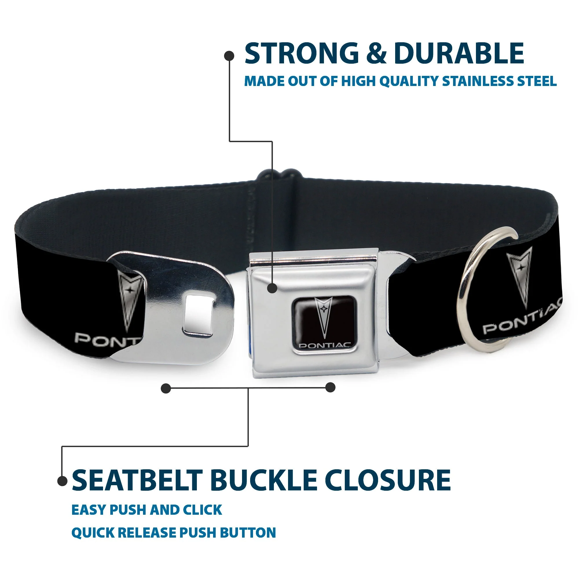 Pontiac Seatbelt Buckle Collar - Pontiac Black/Silver Logo REPEAT - Image 4