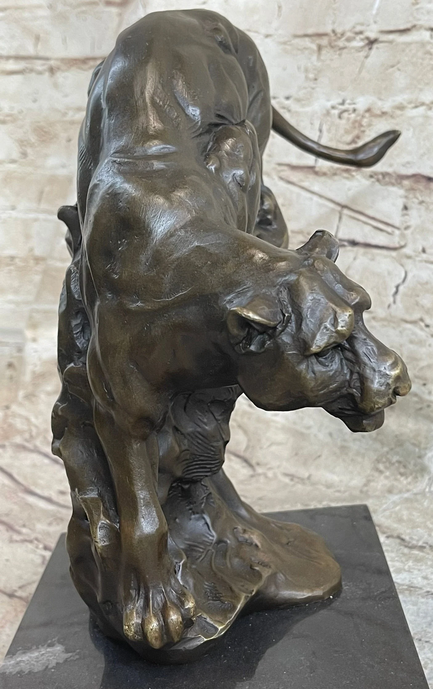 Pouncing Cougar Mountain Lion Cat Bronze Statue Sculpture Figure 11.5" x 12" - Image 7