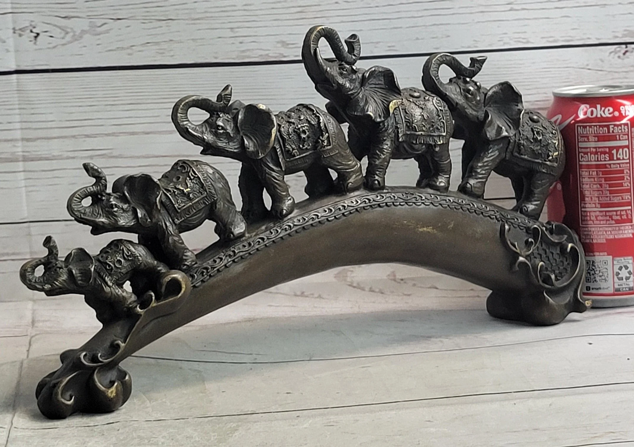 Pride of Elephants on a Bridge Bronze Metal Statue Sculpture Figures Original Art - Image 2