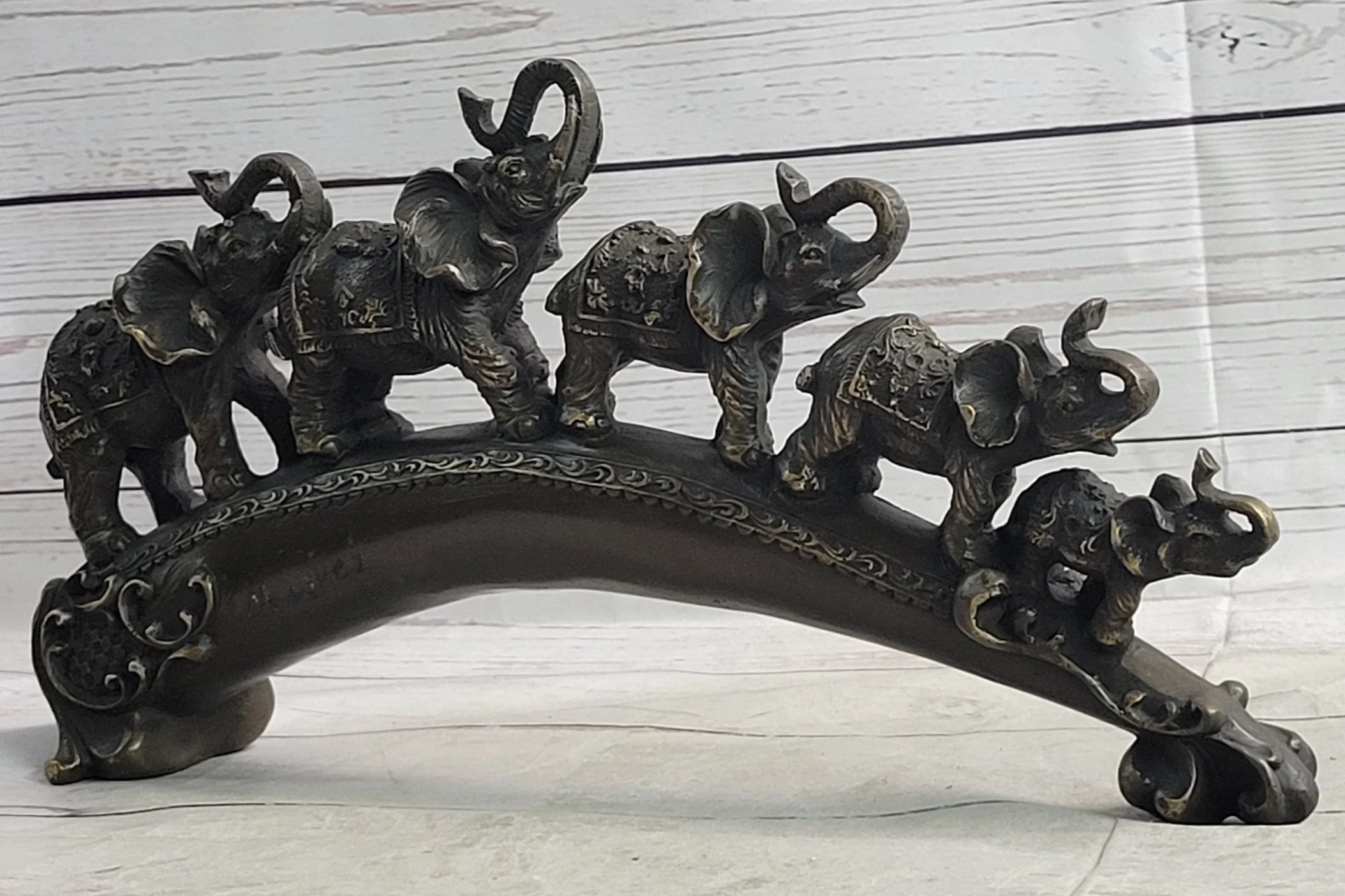 Pride of Elephants on a Bridge Bronze Metal Statue Sculpture Figures Original Art - Image 3