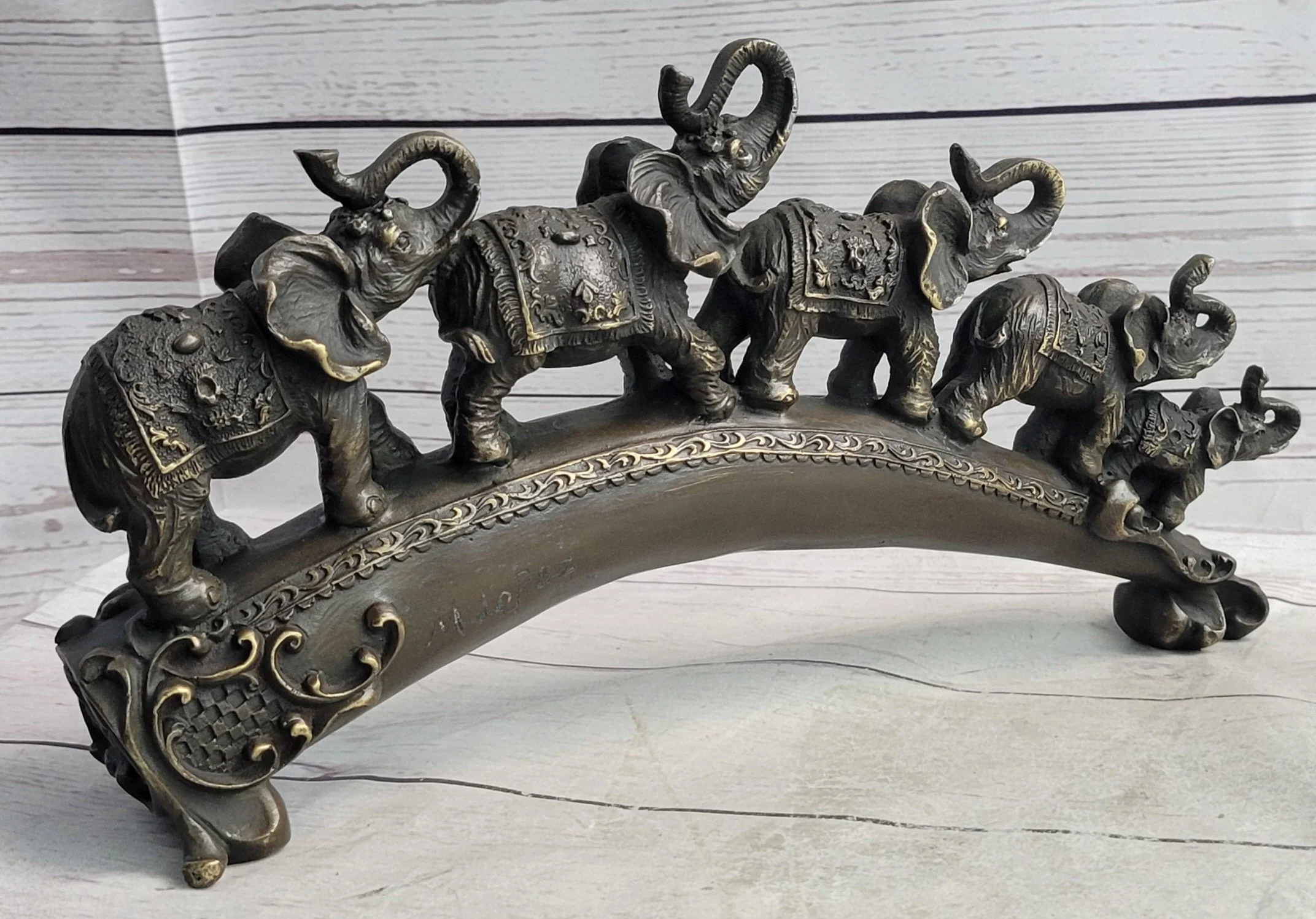 Pride of Elephants on a Bridge Bronze Metal Statue Sculpture Figures Original Art - Image 4