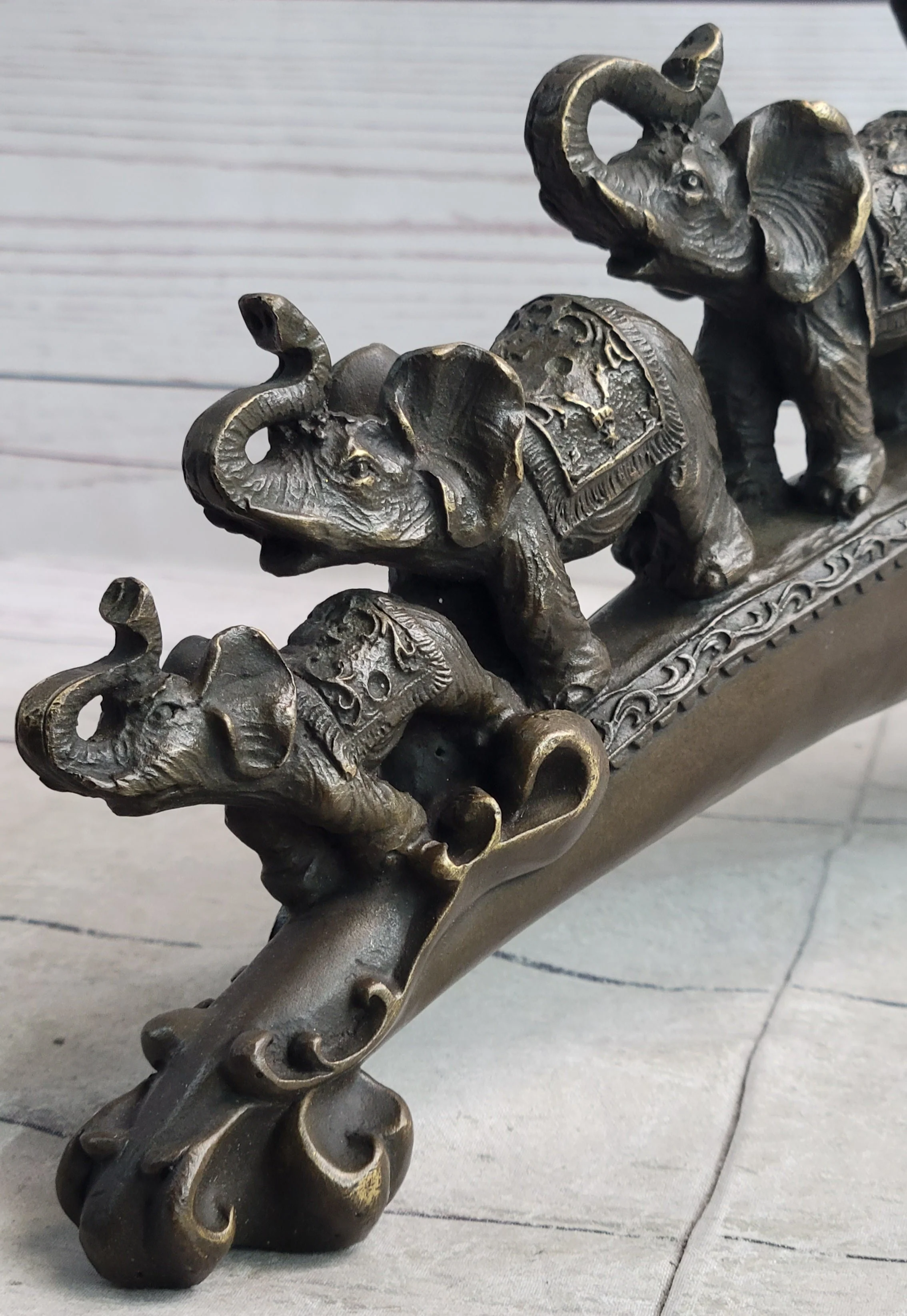 Pride of Elephants on a Bridge Bronze Metal Statue Sculpture Figures Original Art - Image 5