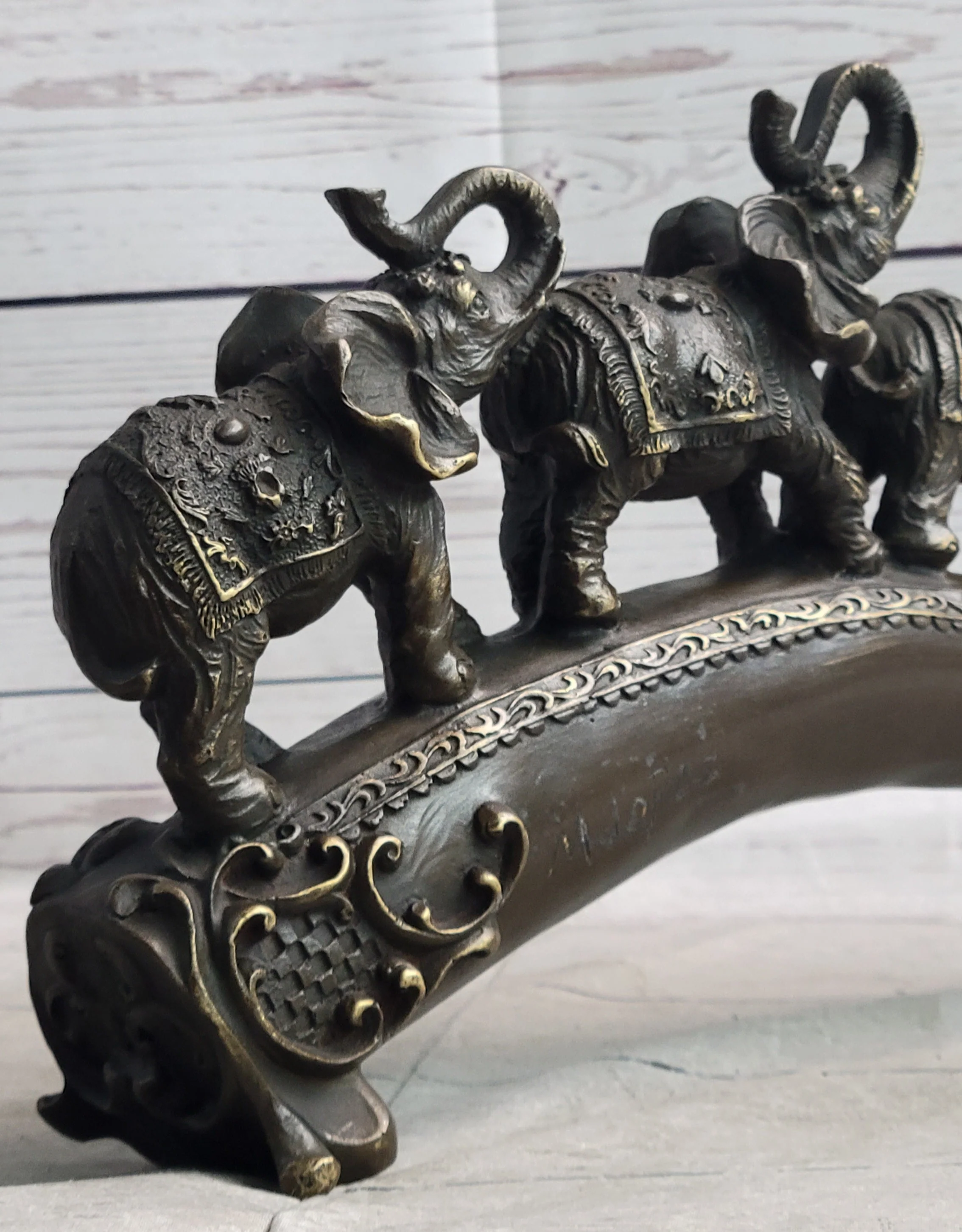 Pride of Elephants on a Bridge Bronze Metal Statue Sculpture Figures Original Art - Image 8
