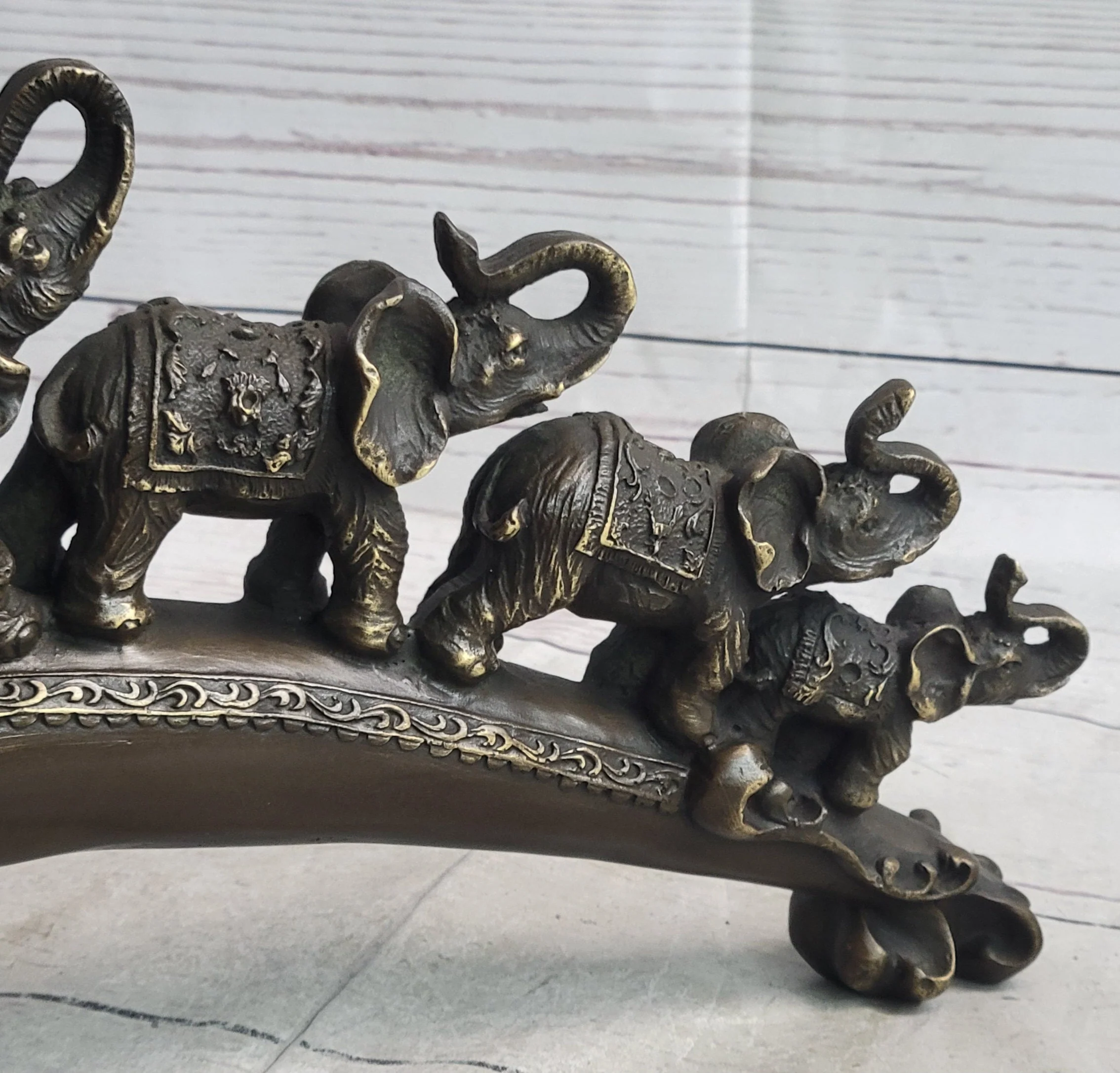 Pride of Elephants on a Bridge Bronze Metal Statue Sculpture Figures Original Art - Image 9