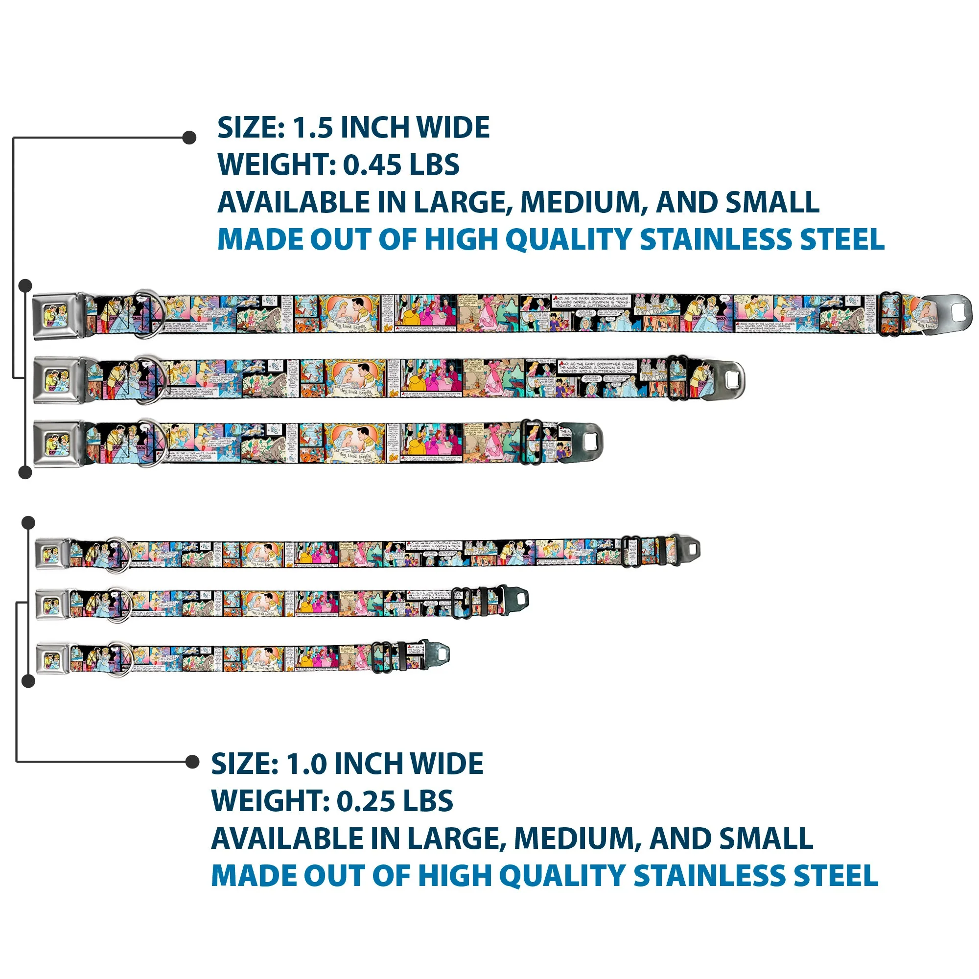Prince & Cinderella Full Color Seatbelt Buckle Collar - Cinderella Movie Panels & Quotes - Image 3
