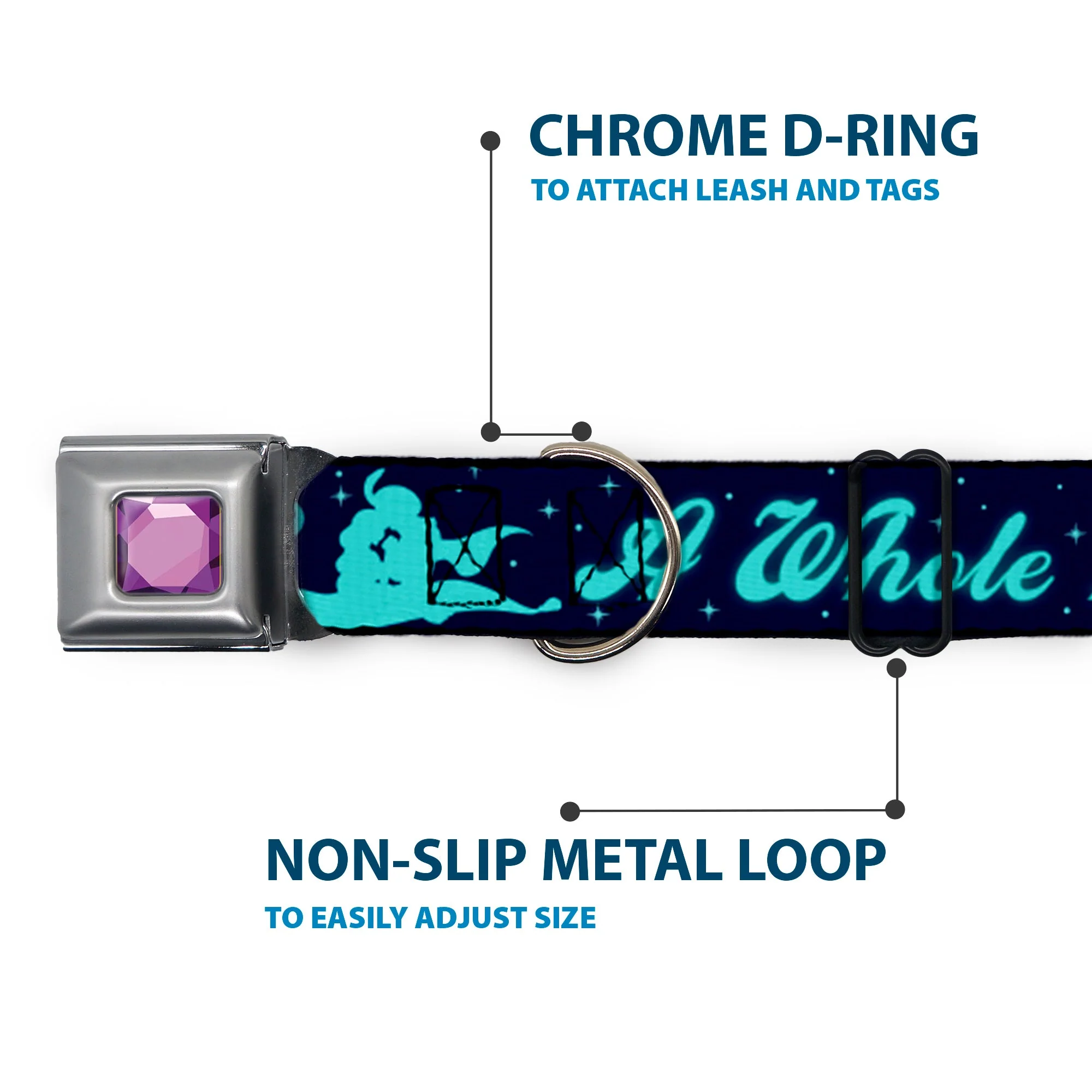Princess Gem CLOSE-UP Full Color Purple Seatbelt Buckle Collar - Aladdin & Jasmine Silhouette A WHOLE NEW WORLD - Image 5