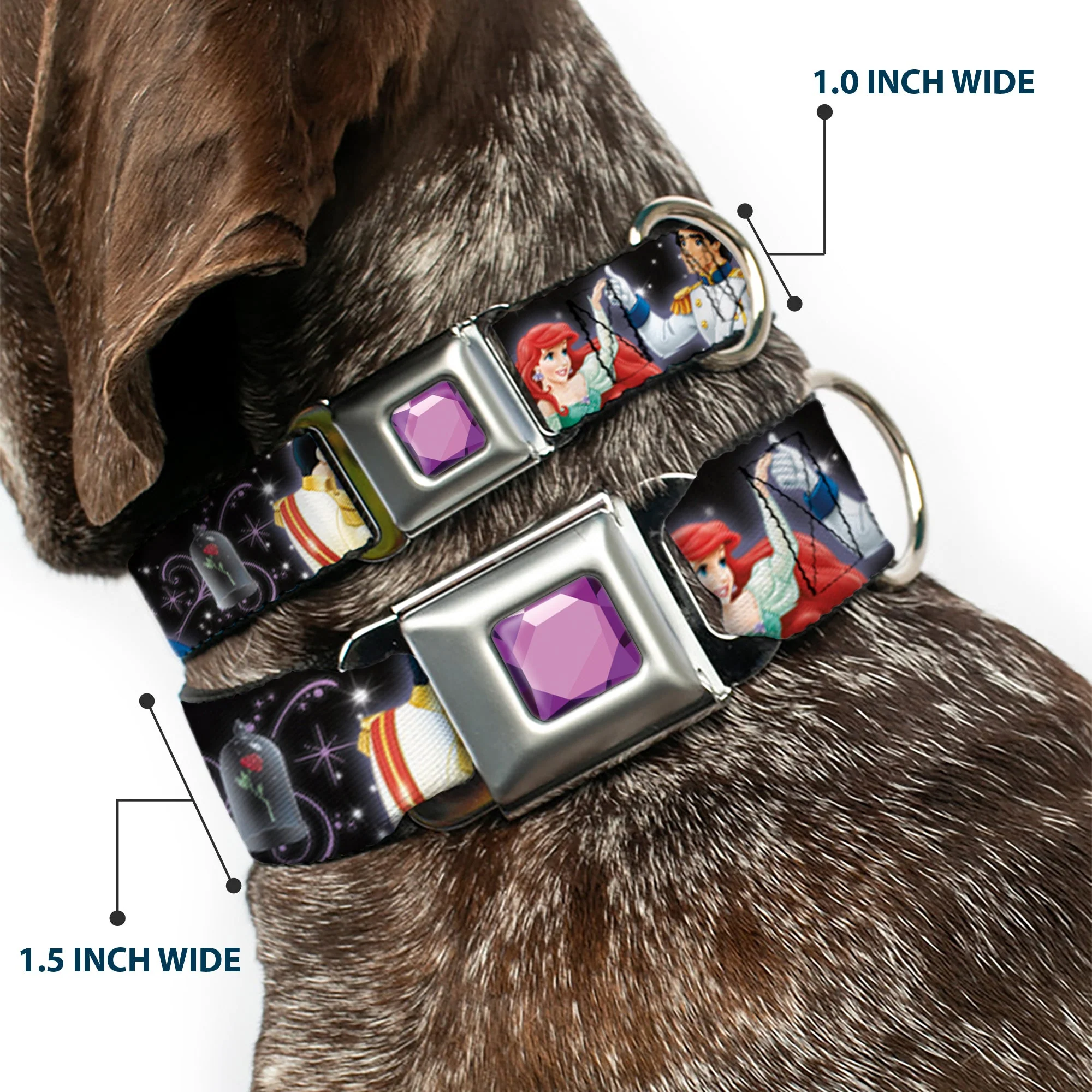 Princess Gem CLOSE-UP Full Color Purple Seatbelt Buckle Collar - Disney Princesses & Princes Dancing - Image 2