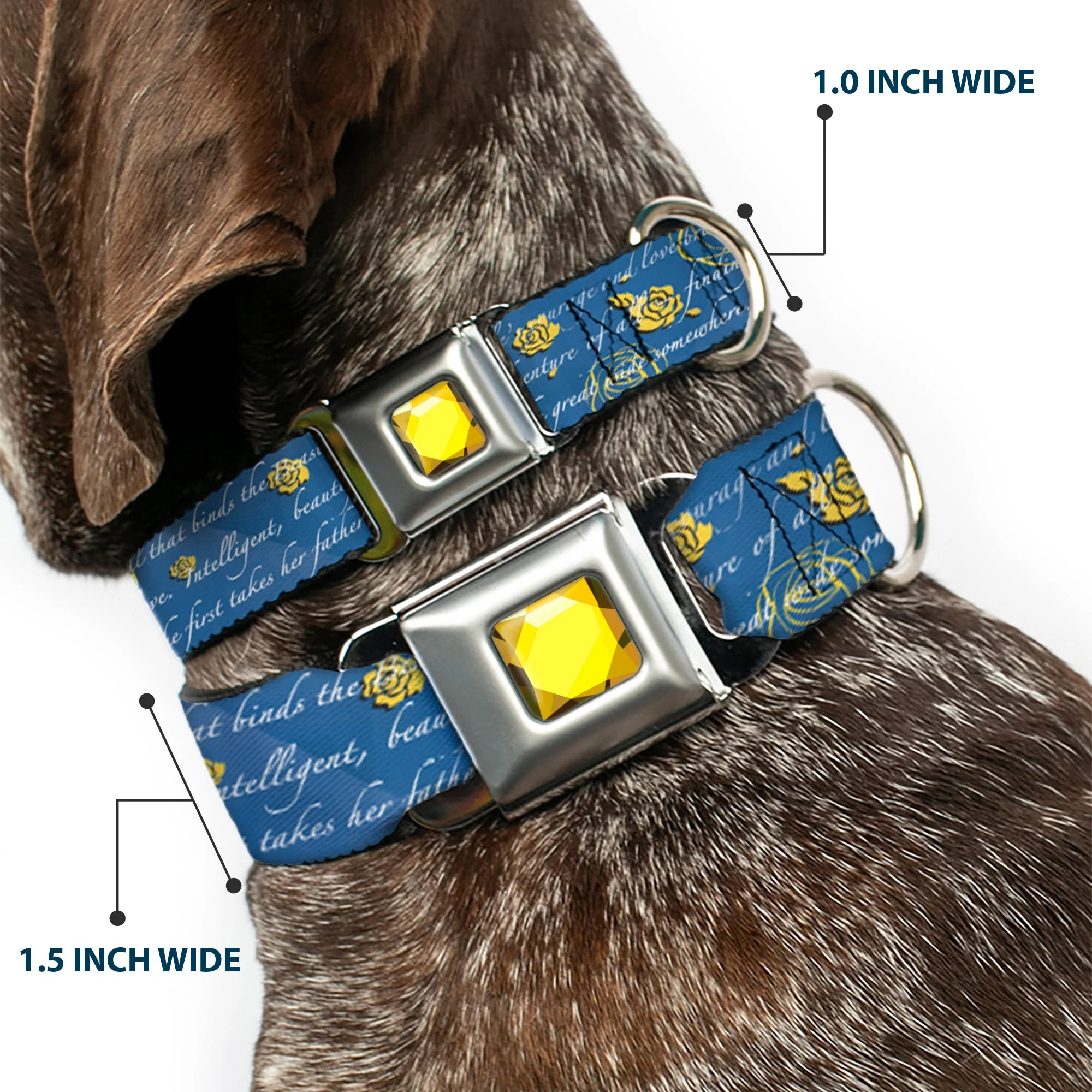 Princess Gem CLOSE-UP Full Color Yellow Seatbelt Buckle Collar - Beauty & the Beast Story Script - Image 2