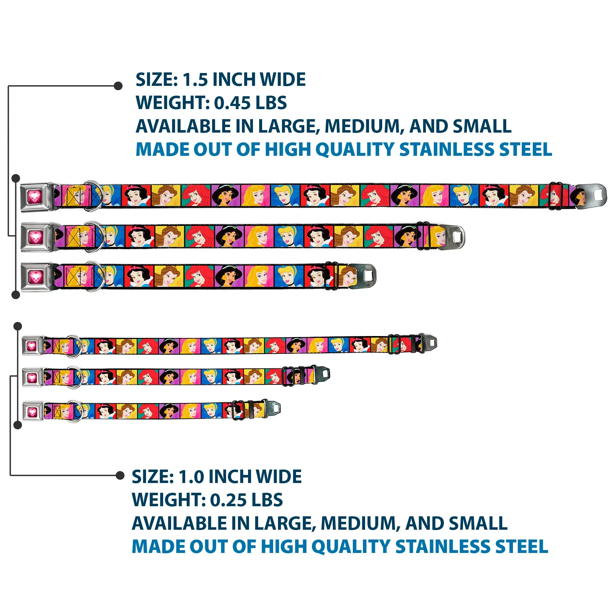 Princess Gem Heart Full Color Black Pink Seatbelt Buckle Collar - Disney Princess Blocks - Image 3