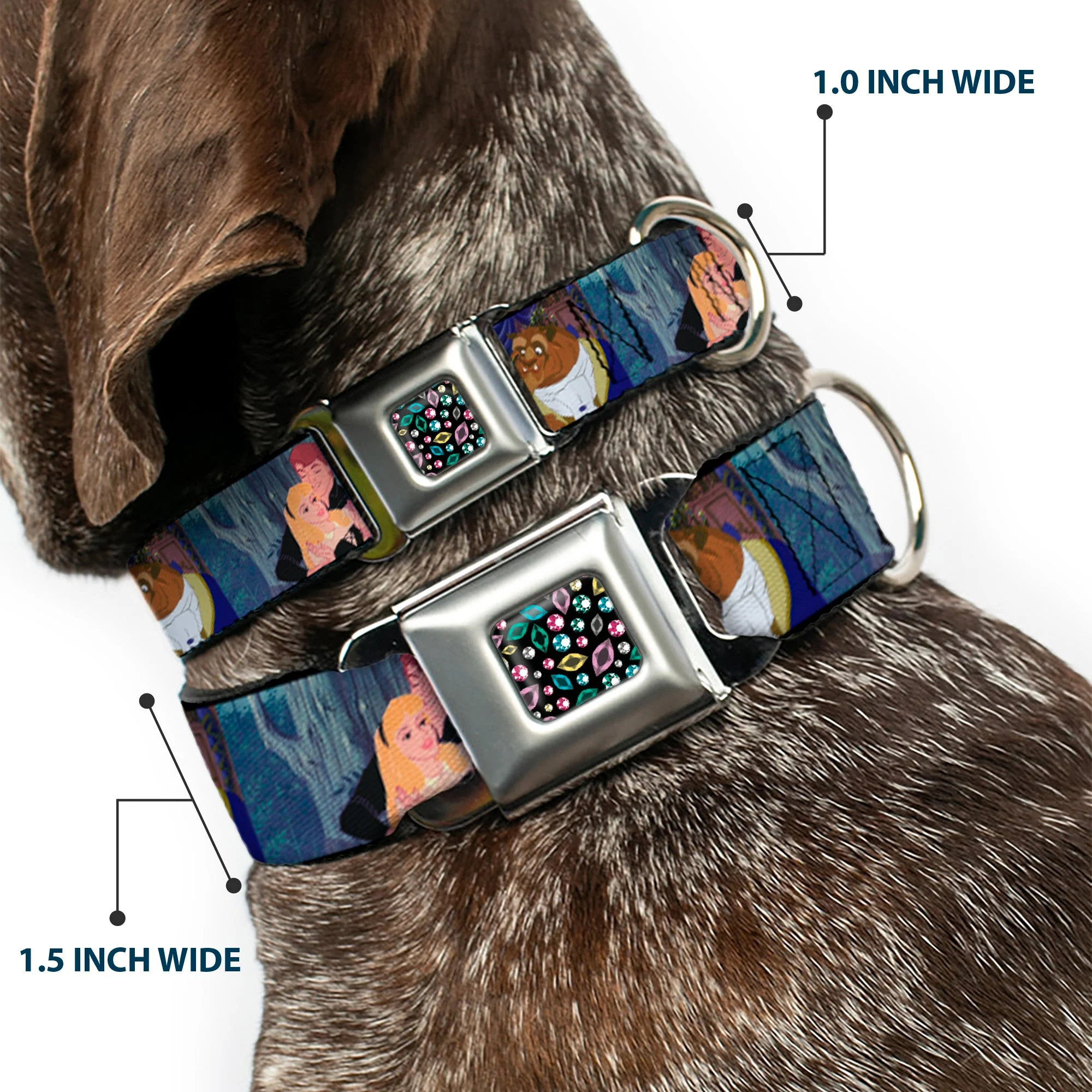 Princess Jewels Full Color Black Multi Color Seatbelt Buckle Collar - Disney Princess Scenes Framed - Image 2