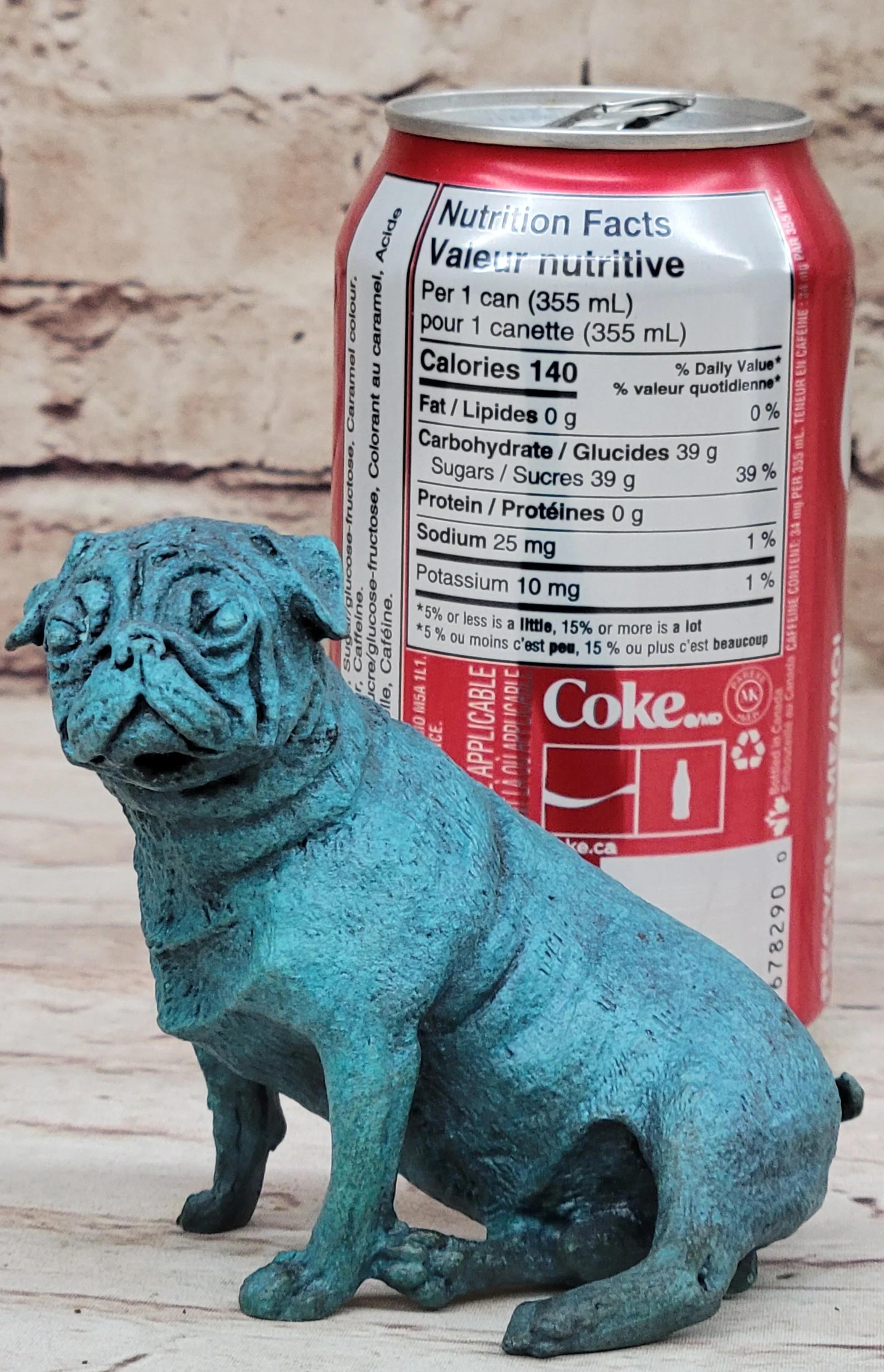 Pug Dog Puppy Bronze Metal Figurine Sculpture Decor Collectible Blue Patina Original Art - Image 2