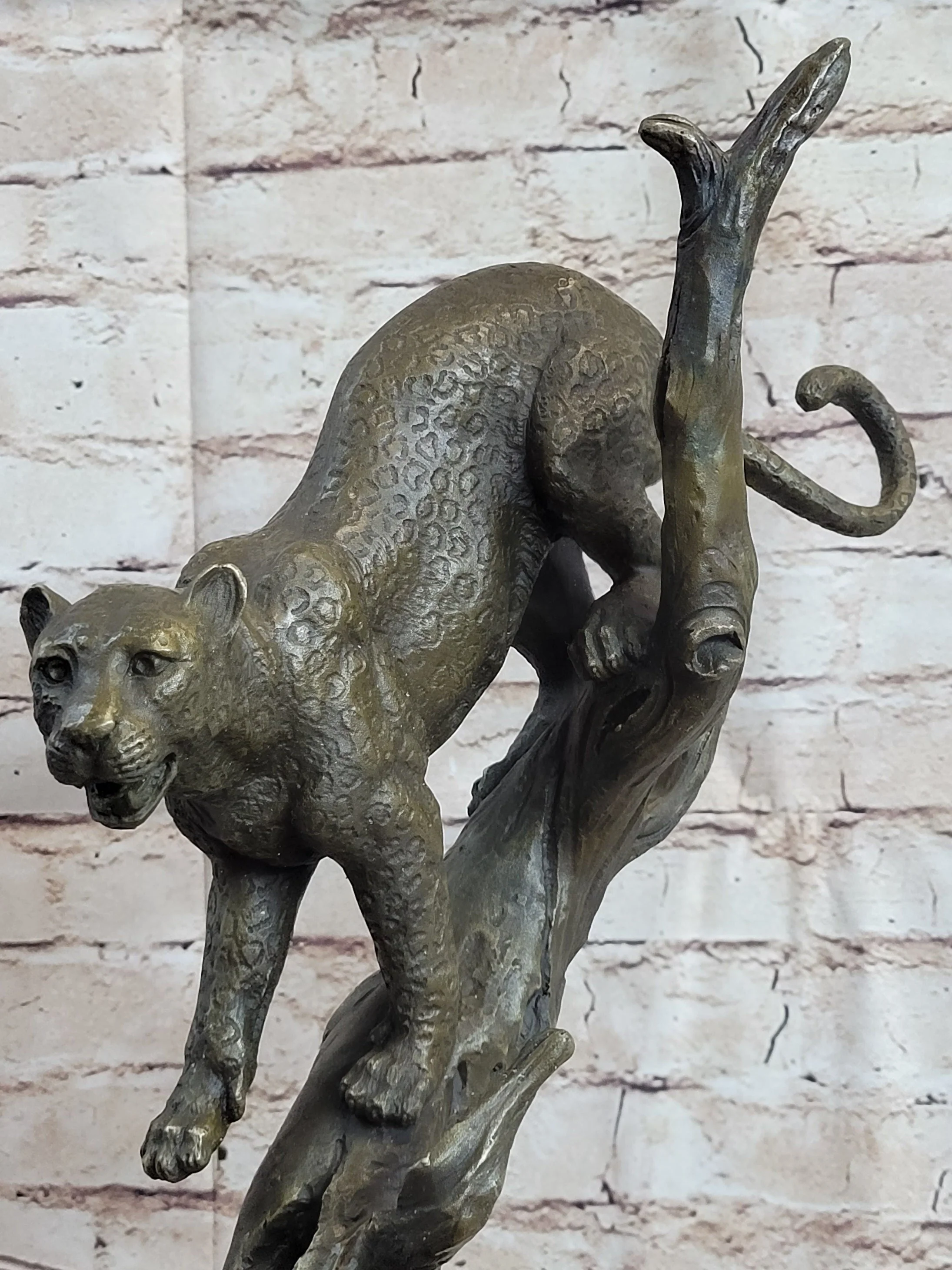 Puma Cougar Mountain Lion on Tree Branch Bronze Statue Sculpture Figurine Decor - Image 7