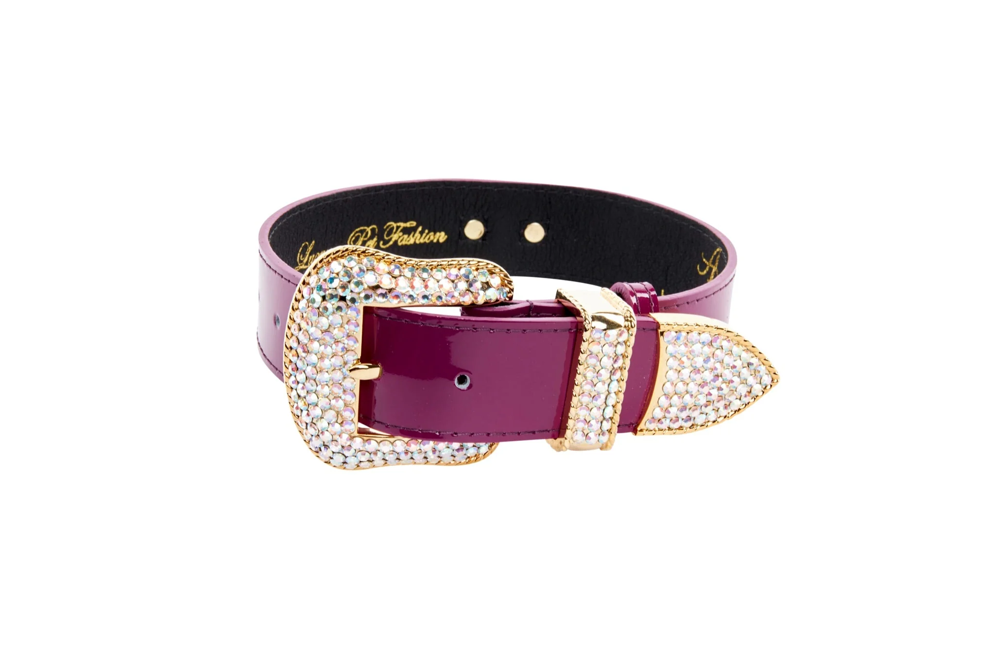 Purple Patent Italian Leather/Swarovski Crystal Hardware Collar - Image 3