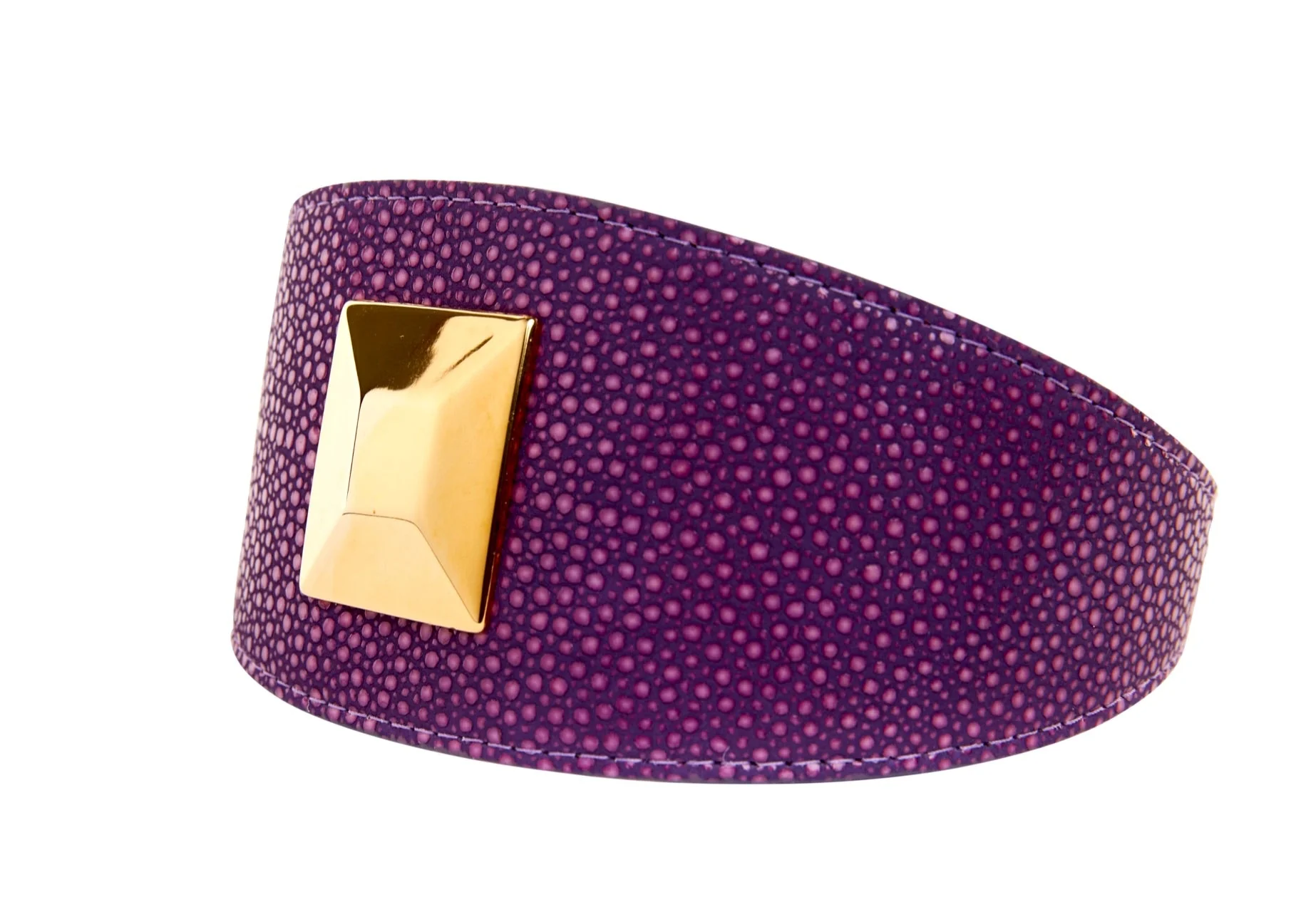 Purple & Pink Embossed Stingray Print Italian Leather 3” Wide Style Collar With Large Custom Gold Rivet - Image 3