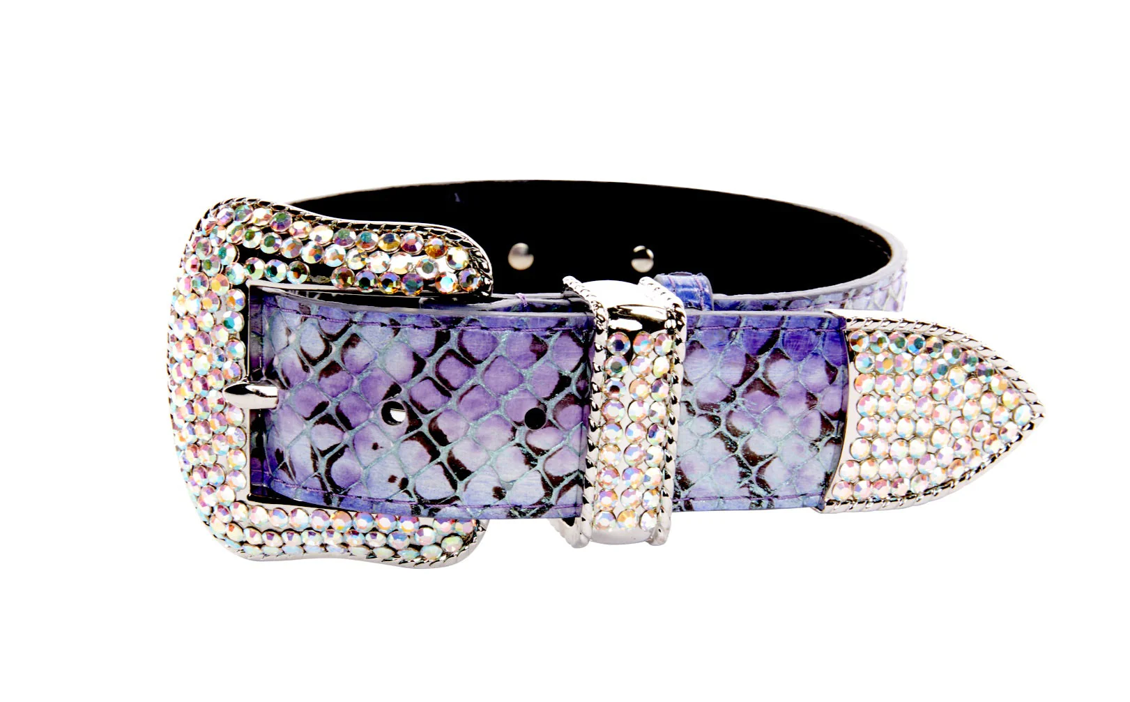 Purple/Silver/Black Custom Iridescent Snake/Swarovski Crystal Collar & Leash Set - Image 3