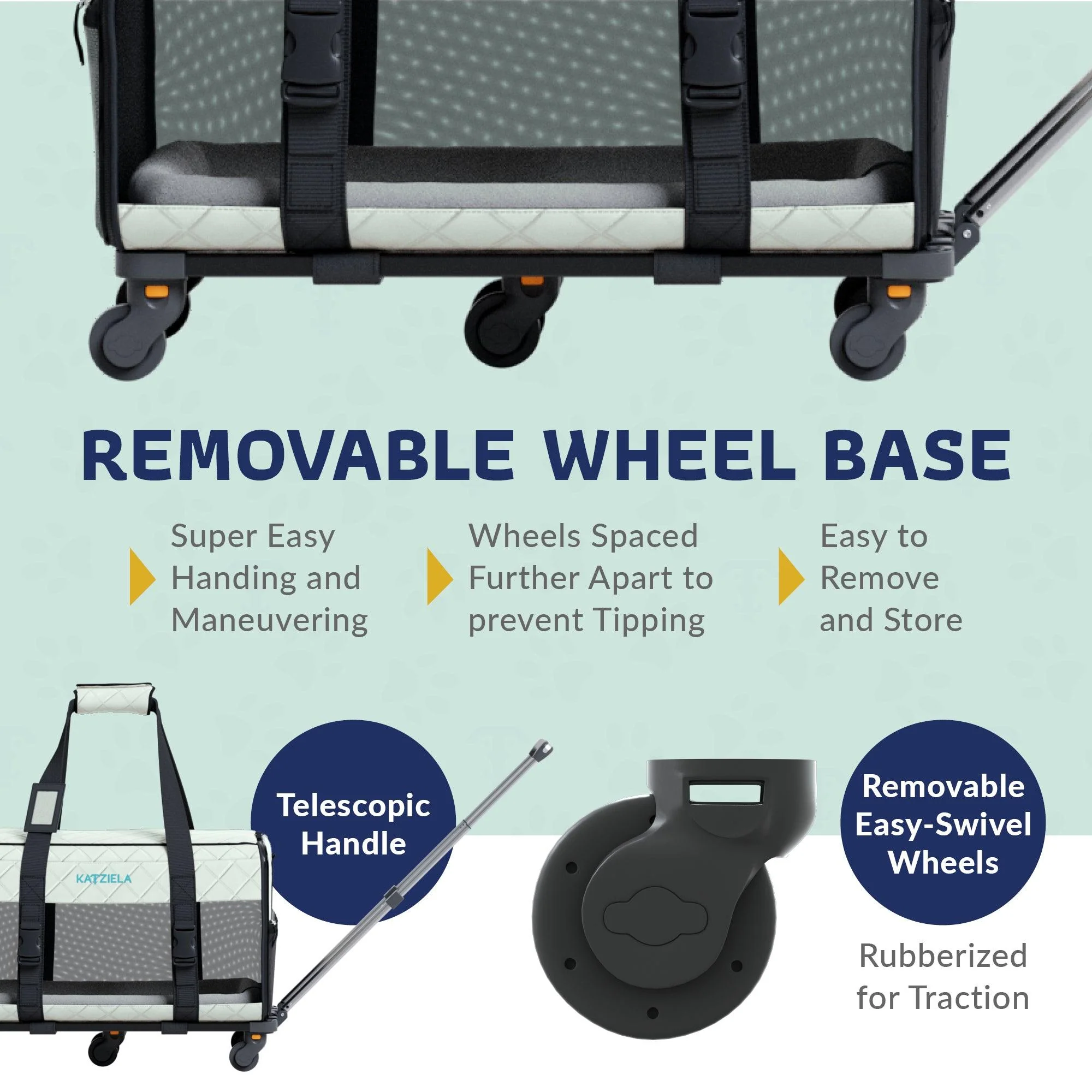 Quilted Chariot Pet Carrier With Removable Wheels and Telescopic Handle - Image 16