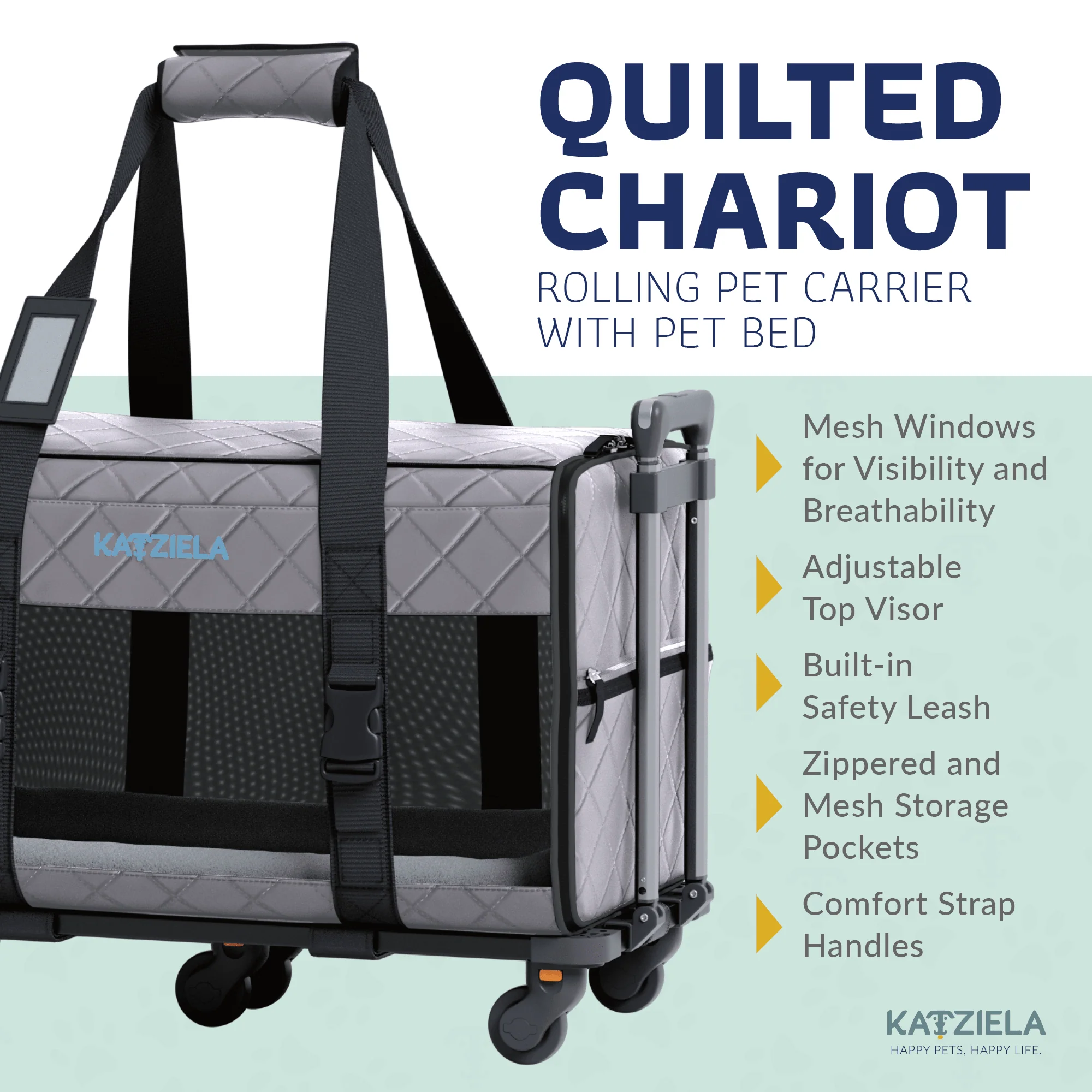 Quilted Chariot Pet Carrier With Removable Wheels and Telescopic Handle - Image 22