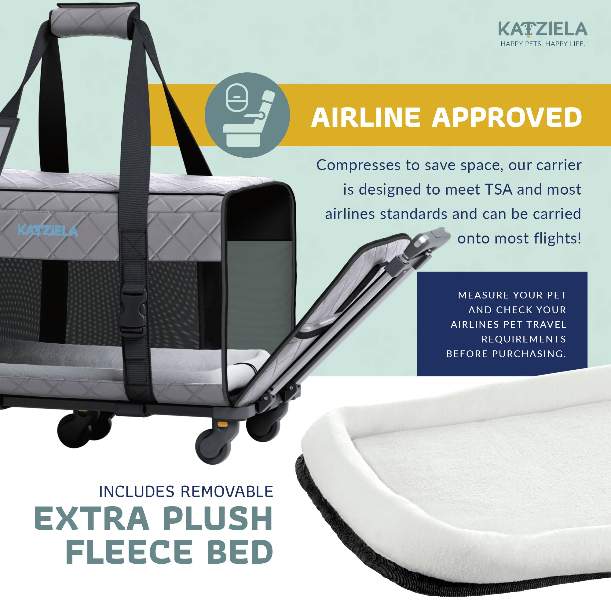 Quilted Chariot Pet Carrier With Removable Wheels and Telescopic Handle - Image 25
