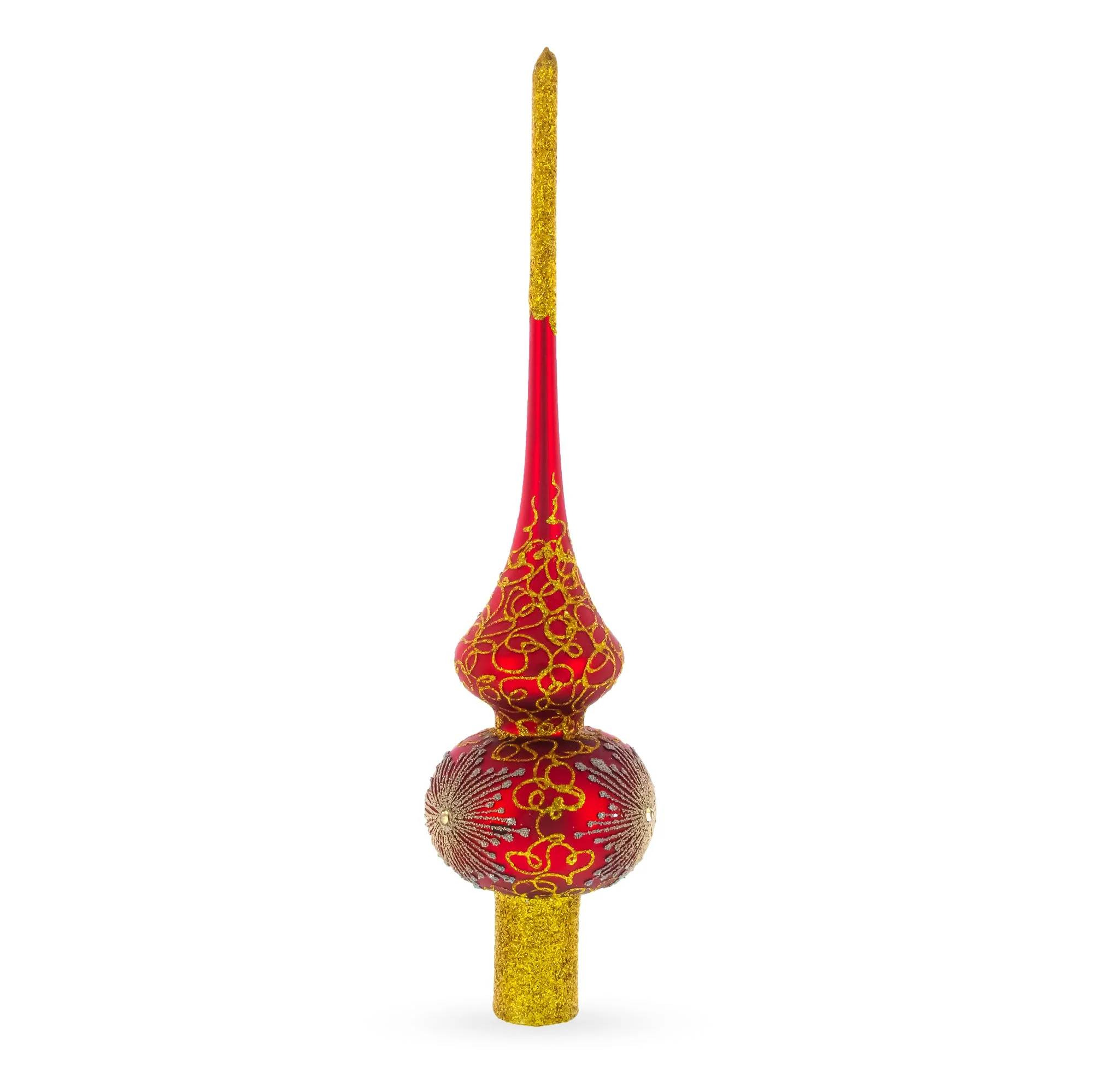 Radiant Jeweled Snowflake on Red Glass Christmas Tree Topper 11 Inches - Image 3