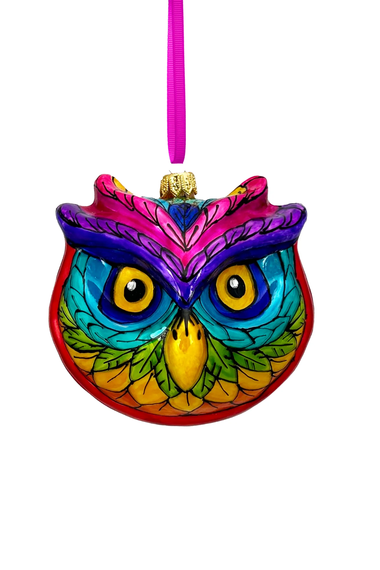 Rainbow Prism Owl Polish Glass Ornament - Image 2