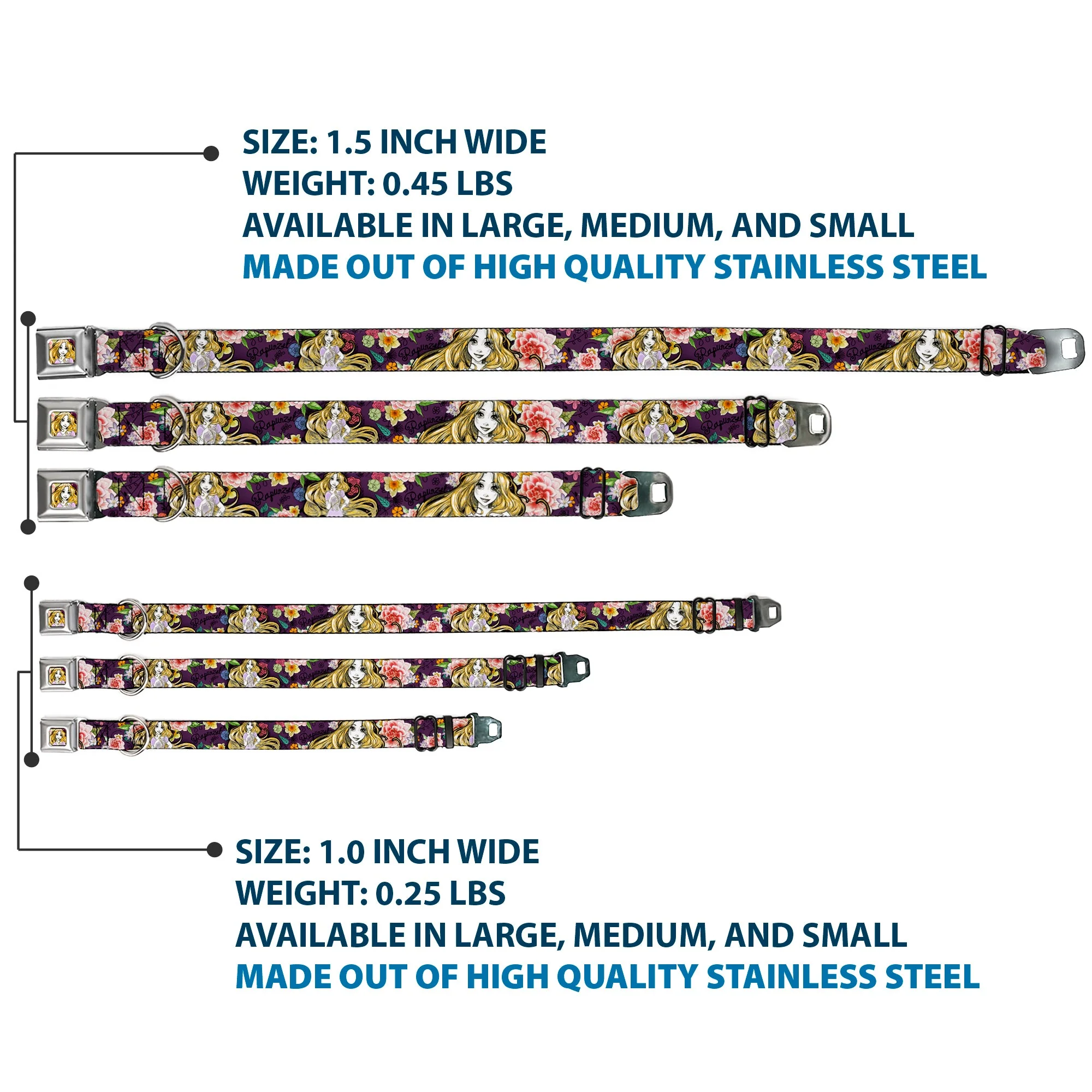 Rapunzel Sketch Full Color Seatbelt Buckle Collar - Rapunzel Poses/Floral Collage Sketch Purple - Image 3