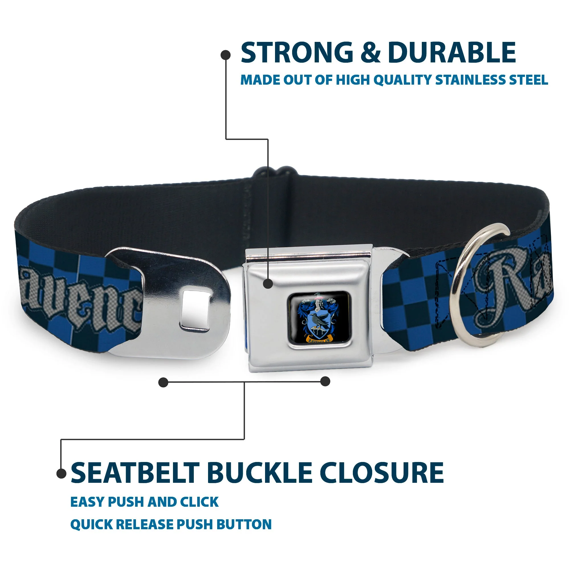 Ravenclaw Crest Full Color Seatbelt Buckle Collar - Harry Potter RAVENCLAW Checker Blues/Grays - Image 4