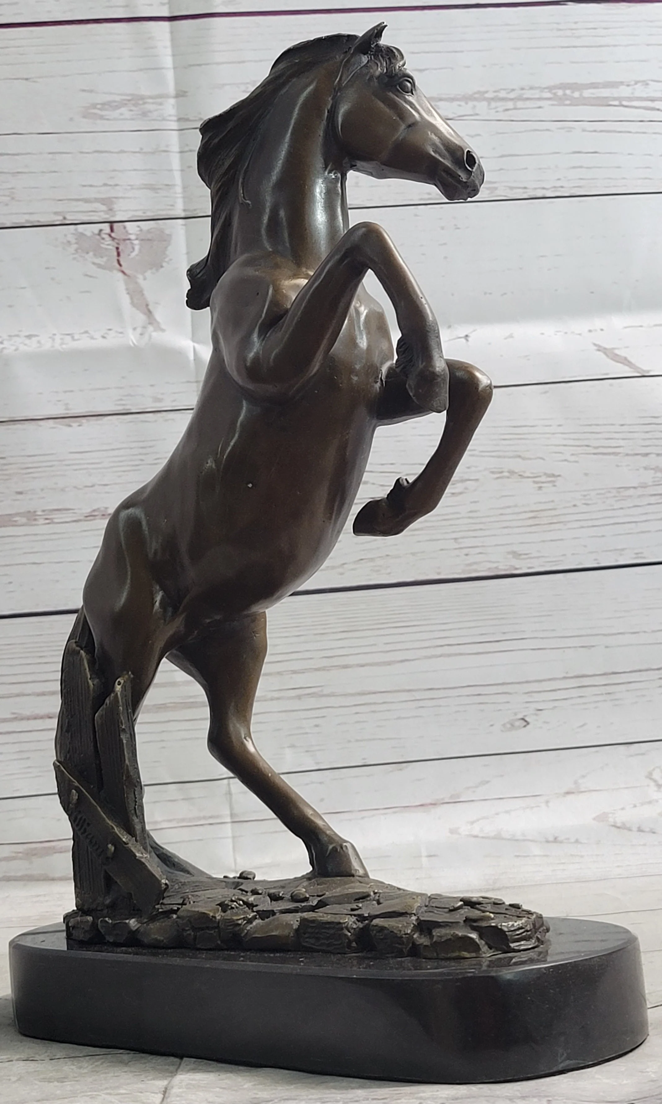 Rearing Horse Bronze Metal Statue Sculpture Equestrian Decor Gift Signed Original Art - Image 4