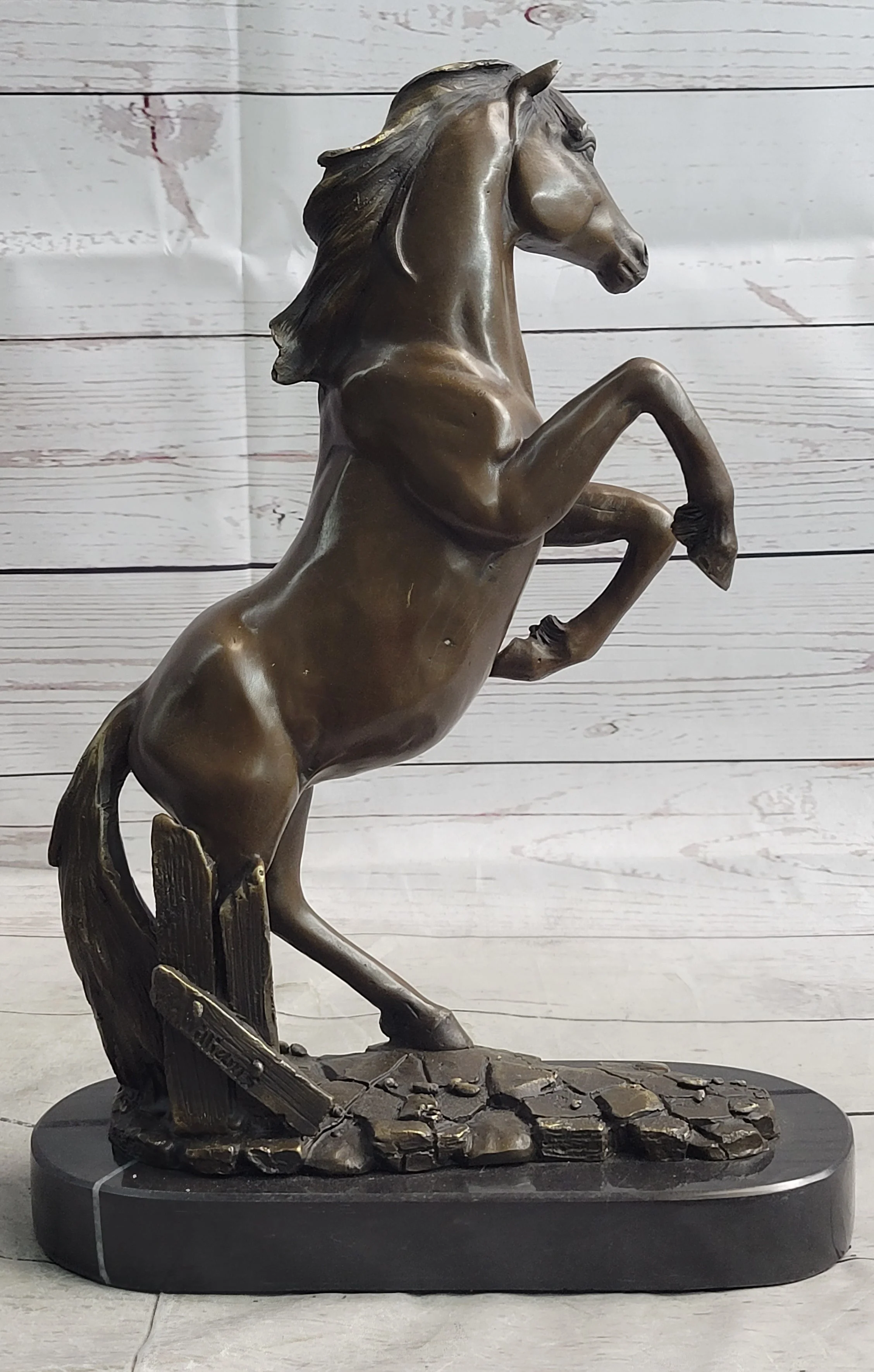 Rearing Horse Bronze Metal Statue Sculpture Equestrian Decor Gift Signed Original Art - Image 5