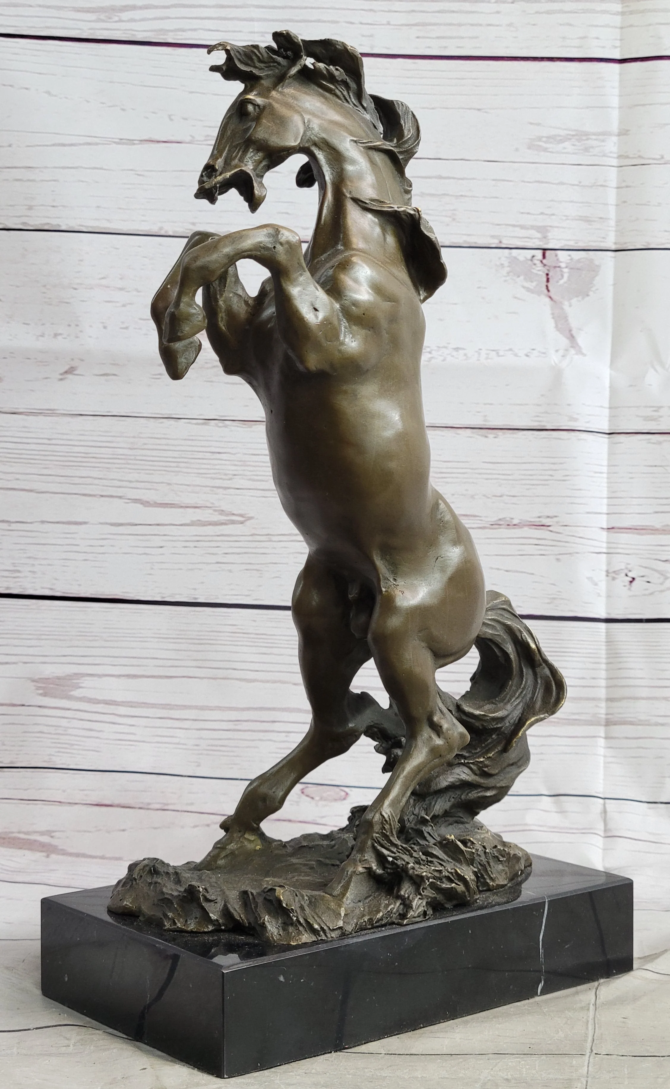 Rearing Horse Bronze Metal Statue Sculpture Figure on Marble Base - Image 3